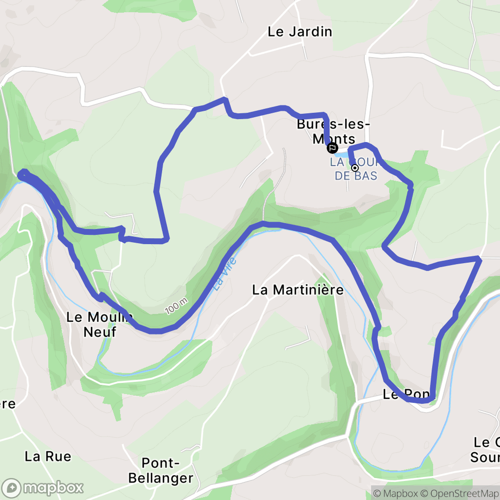 Bures-les-Monts : carte du parcours de randonnée - France