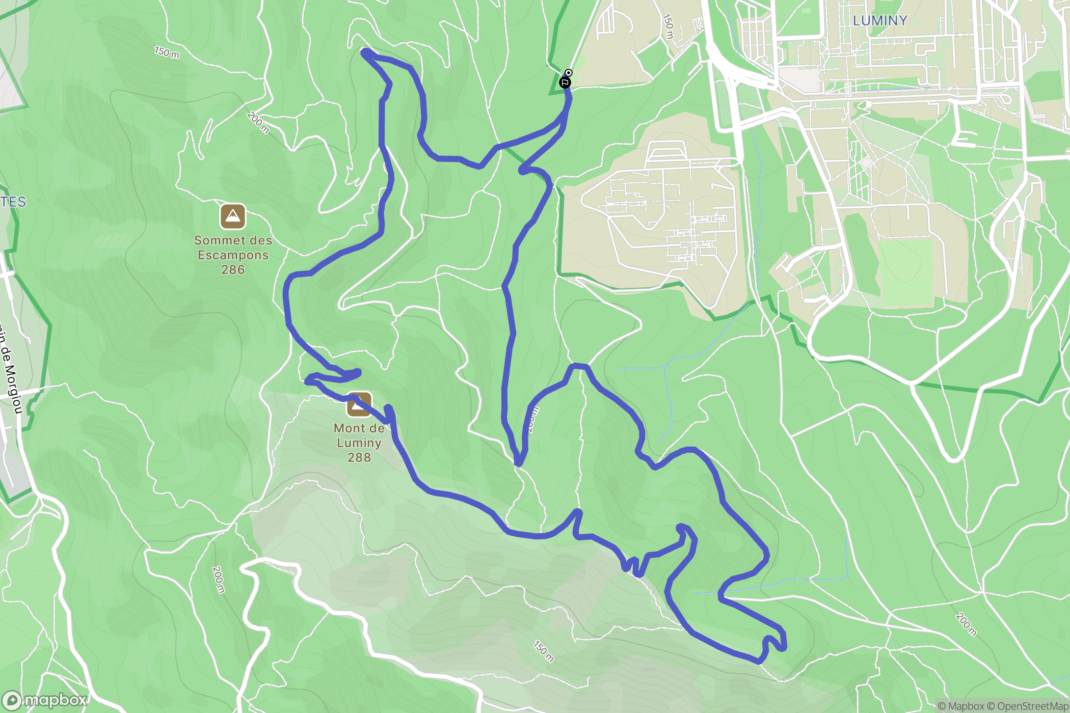 Luminy : carte du parcours de randonnée - France