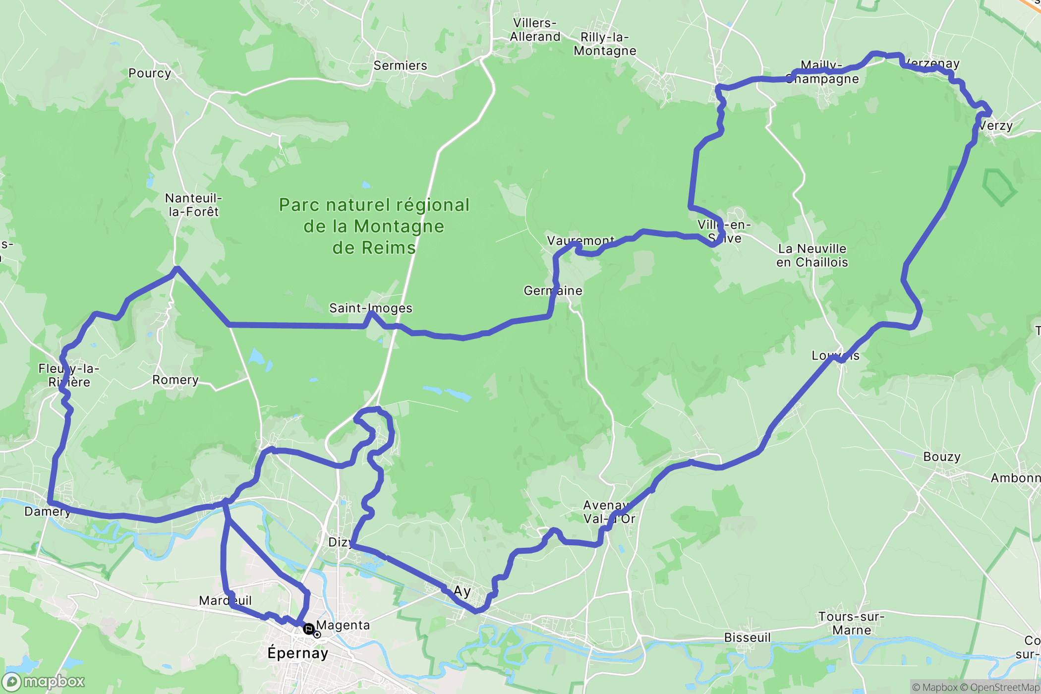 Epernay : carte du parcours de randonnée - France