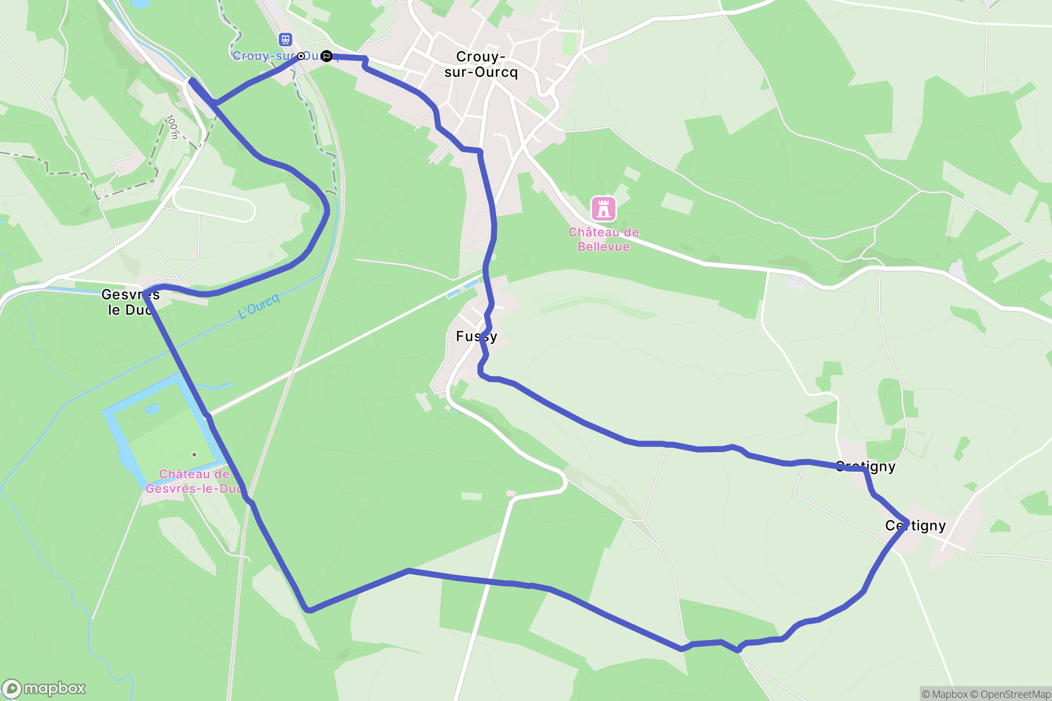 Crouy-sur-Ourcq : carte du parcours de randonnée - France