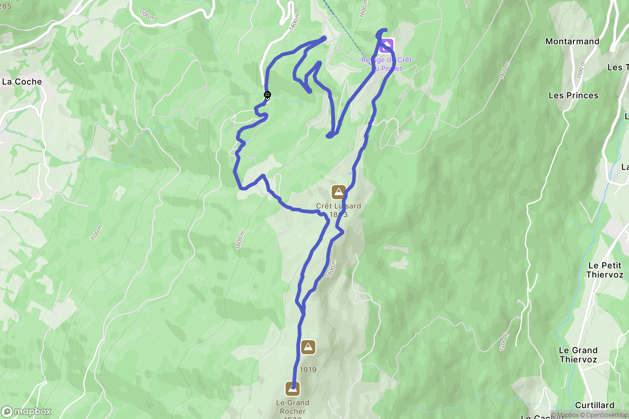 Crêts-en-Belledonne : carte du parcours de randonnée - France