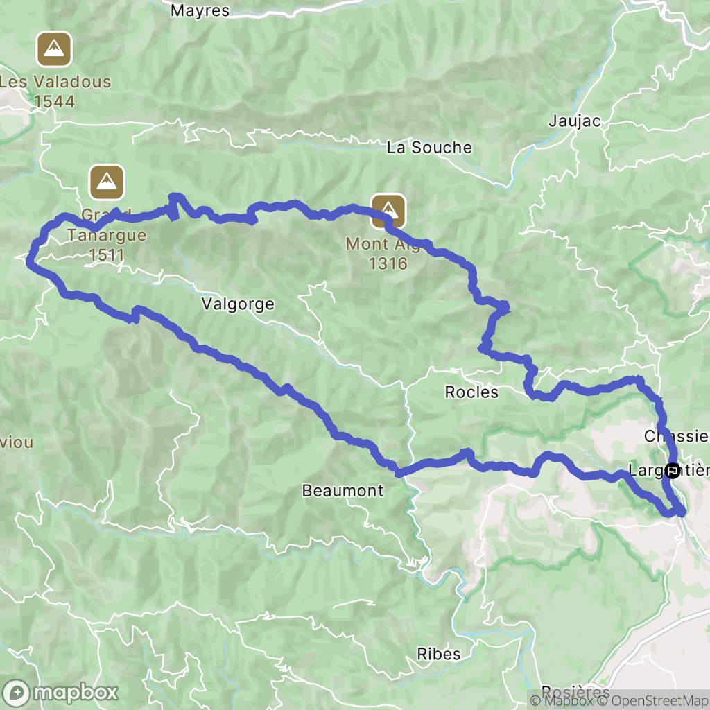 Largentière : carte du parcours de randonnée - France