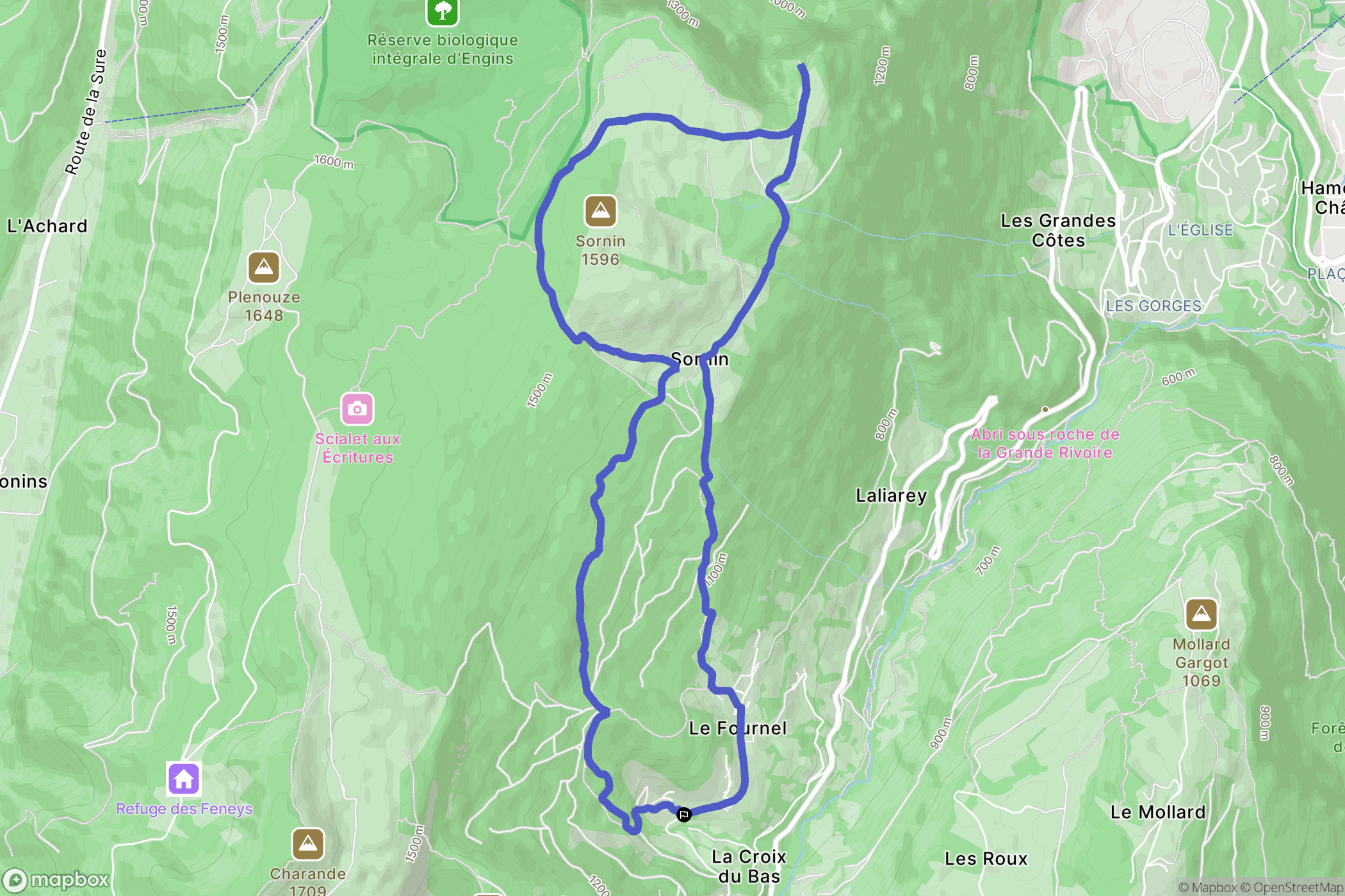 Engins : carte du parcours de randonnée - France
