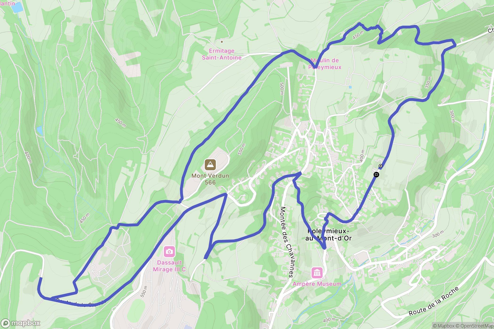 Poleymieux-au-Mont-d'Or : carte du parcours de randonnée - France