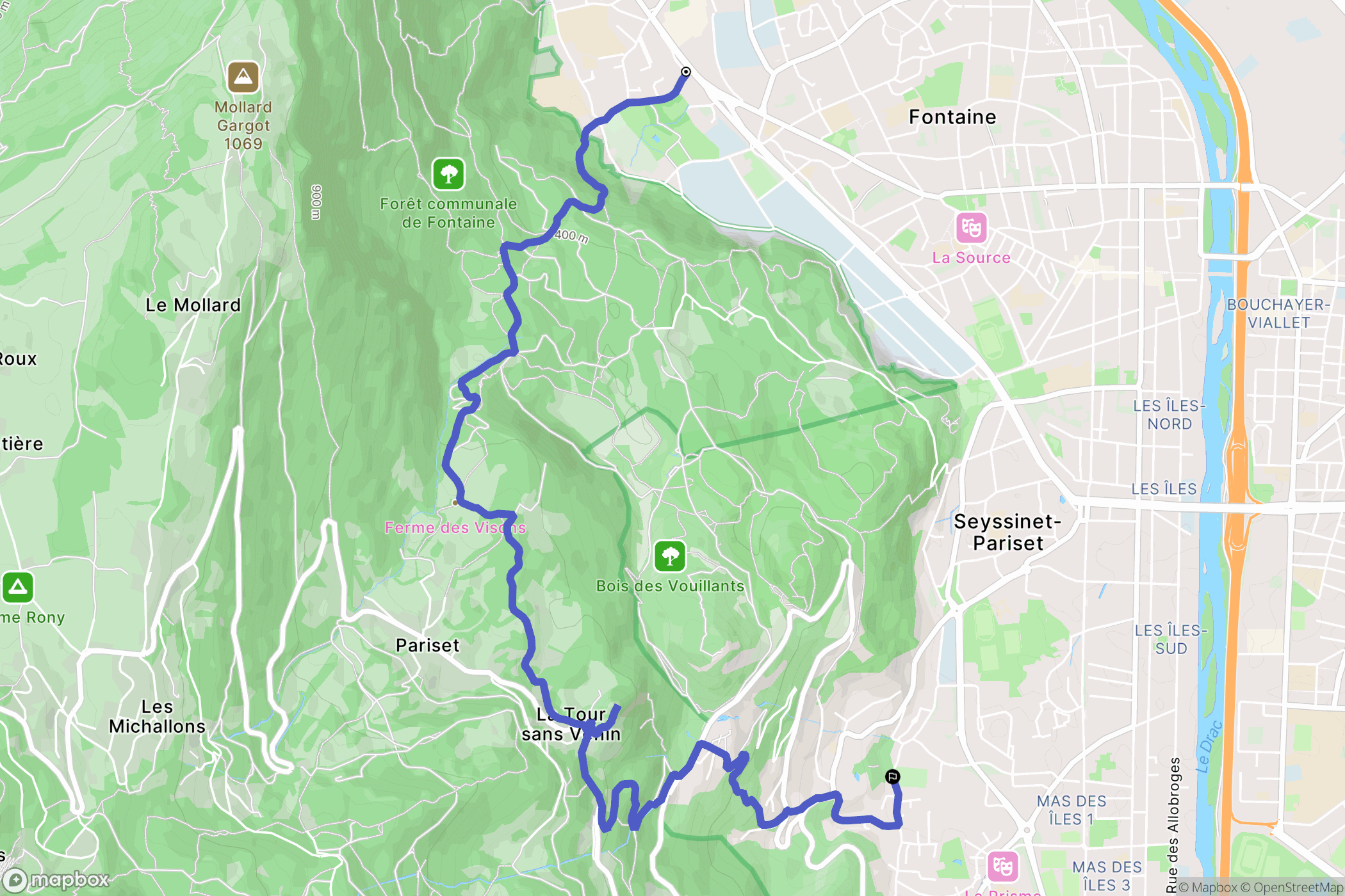Fontaine : carte du parcours de randonnée - France