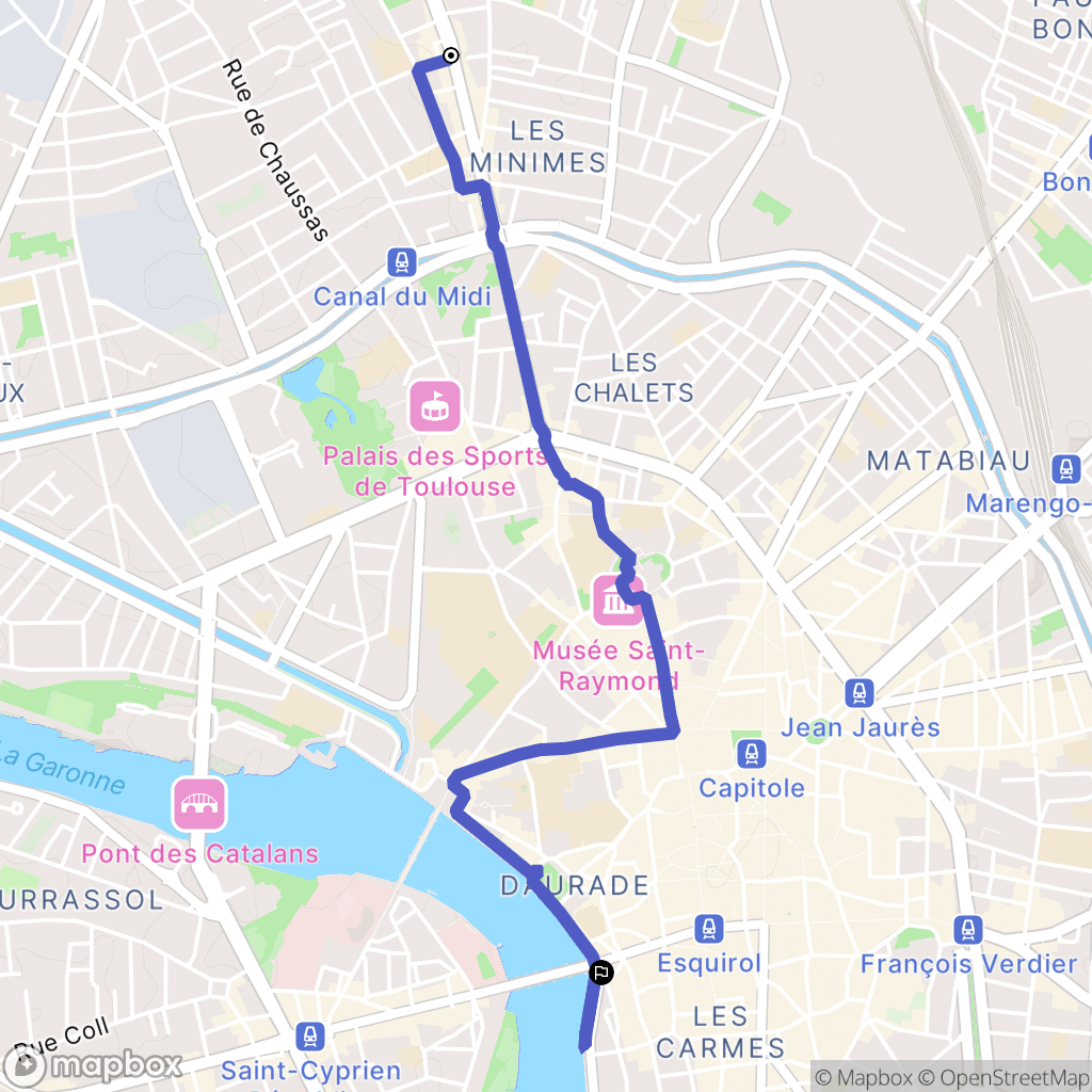 Toulouse : carte du parcours de randonnée - France