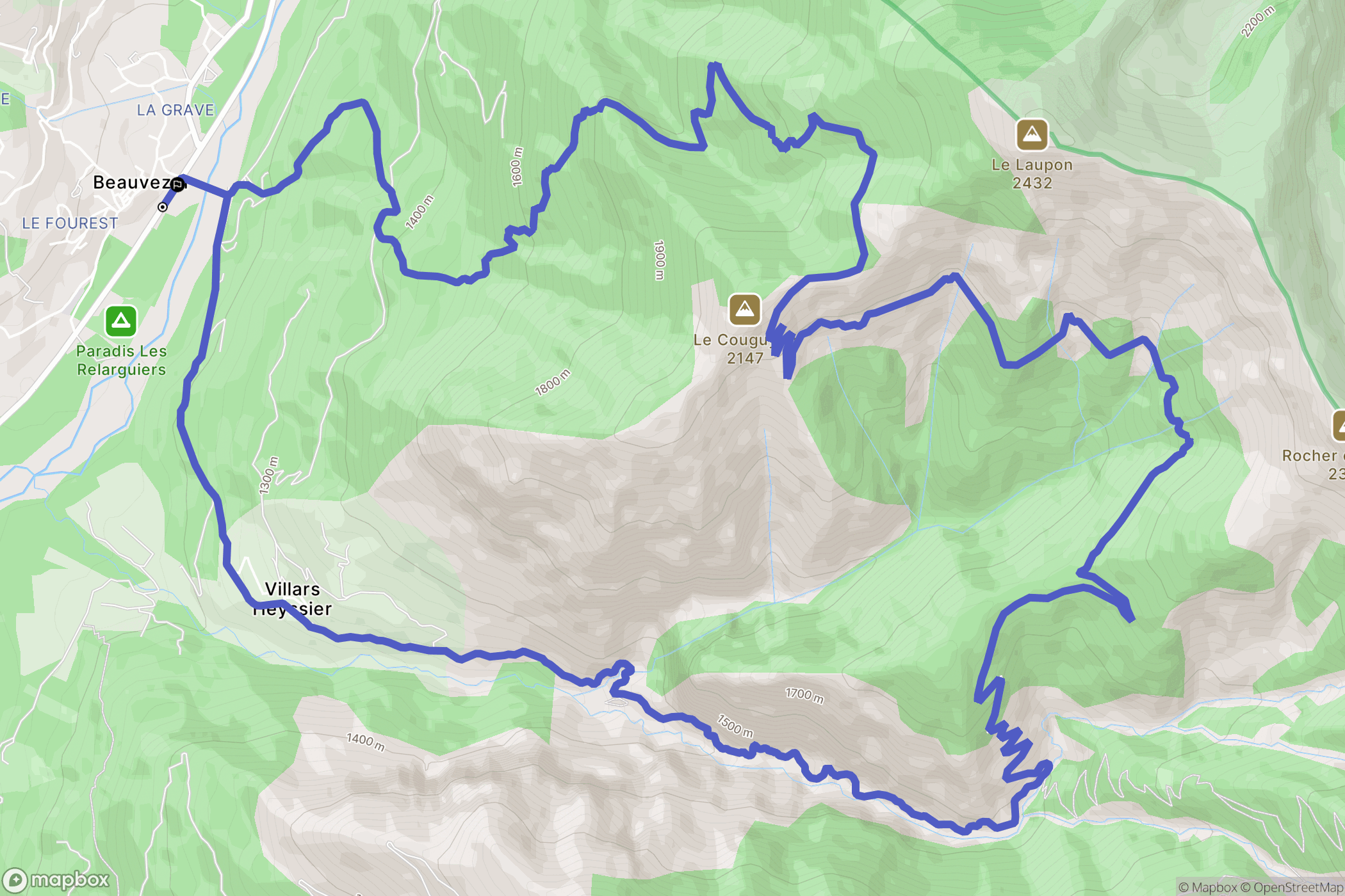 Beauvezer : carte du parcours de randonnée - France
