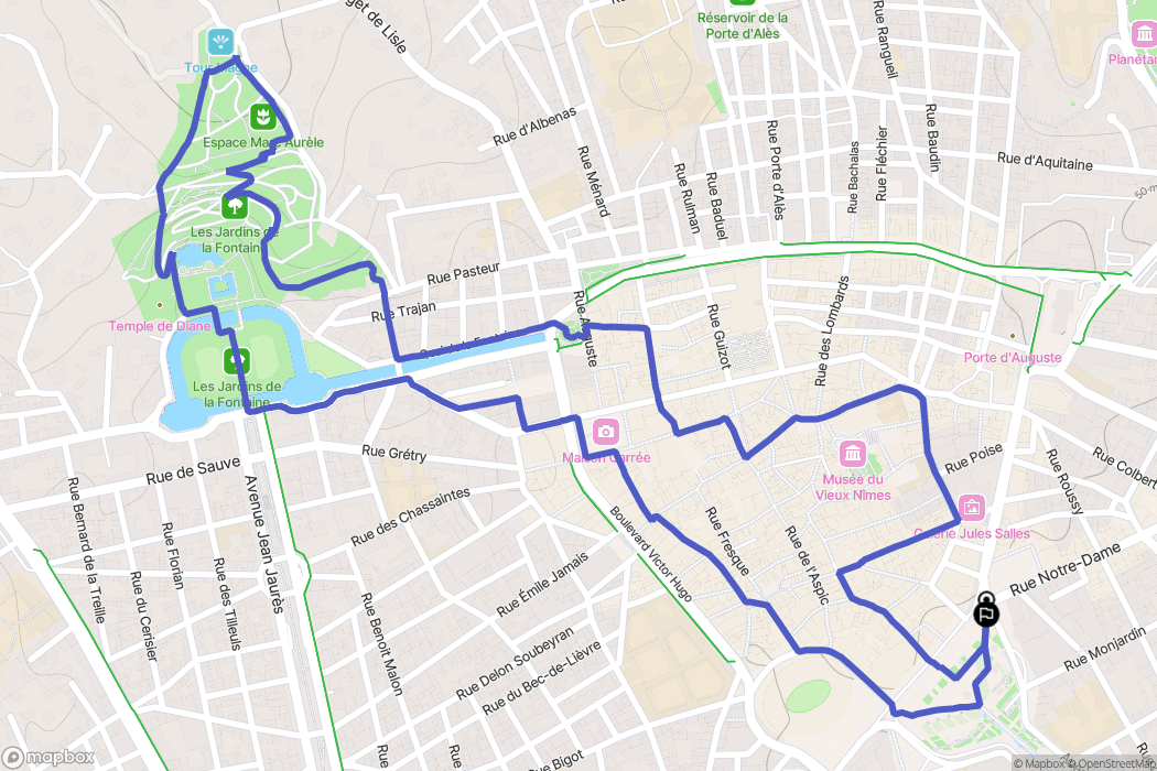 Nîmes : carte du parcours de randonnée - France