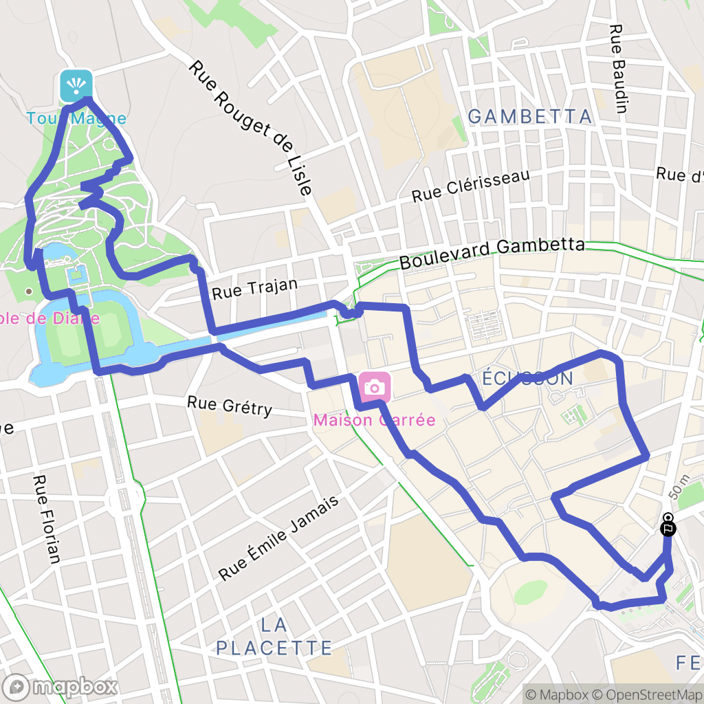 Nîmes : carte du parcours de randonnée - France