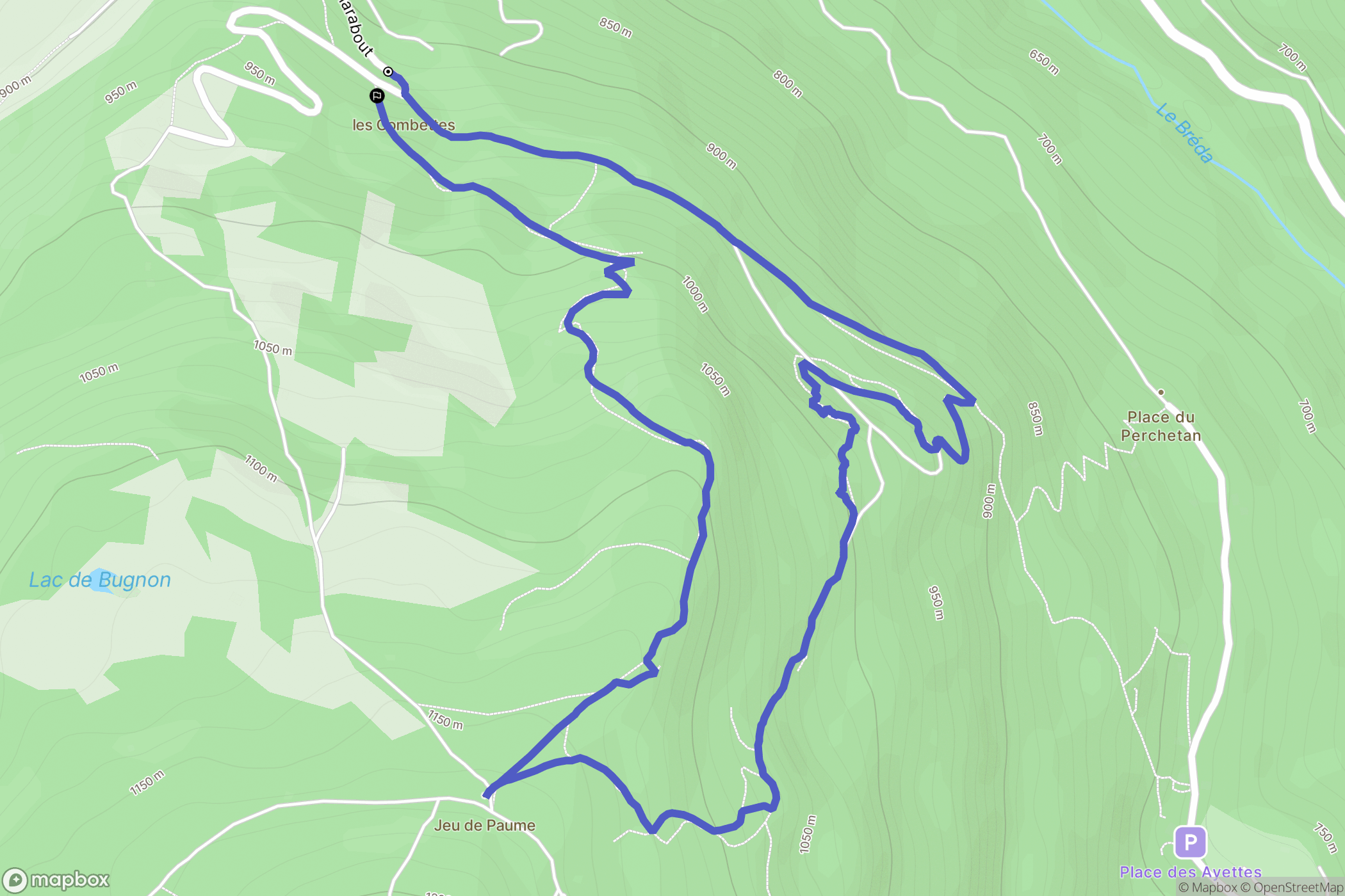 Montrouvard, Allevard : carte du parcours de randonnée - France