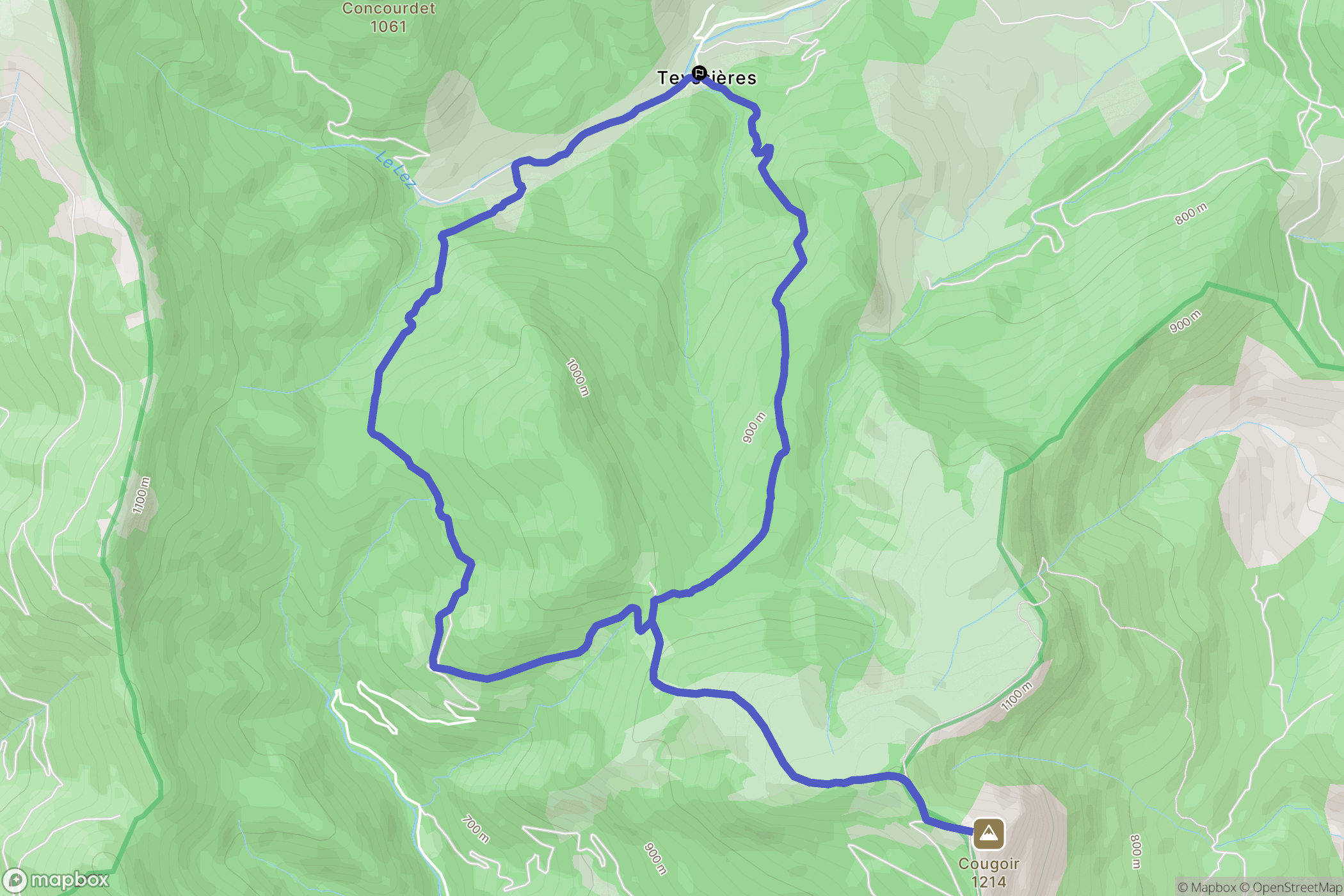 Teyssières : carte du parcours de randonnée - France