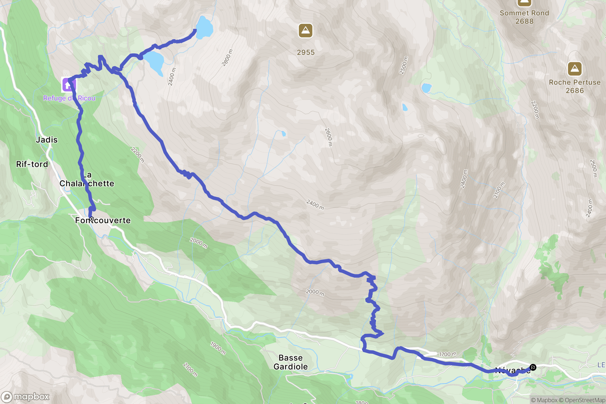 Névache : carte du parcours de randonnée - France