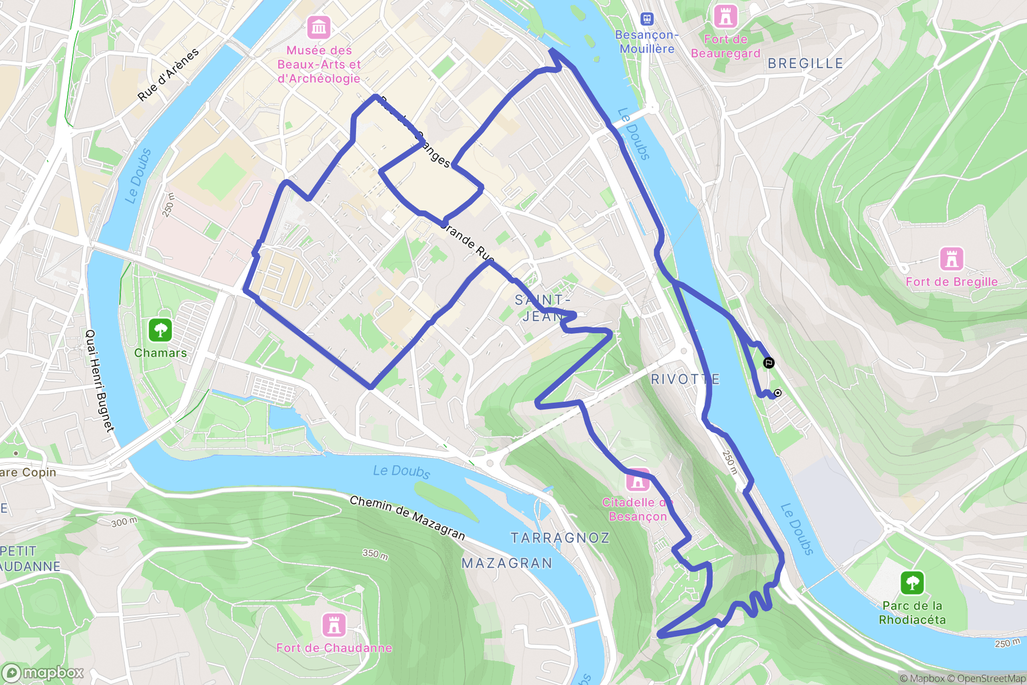 Besançon : carte du parcours de randonnée - France