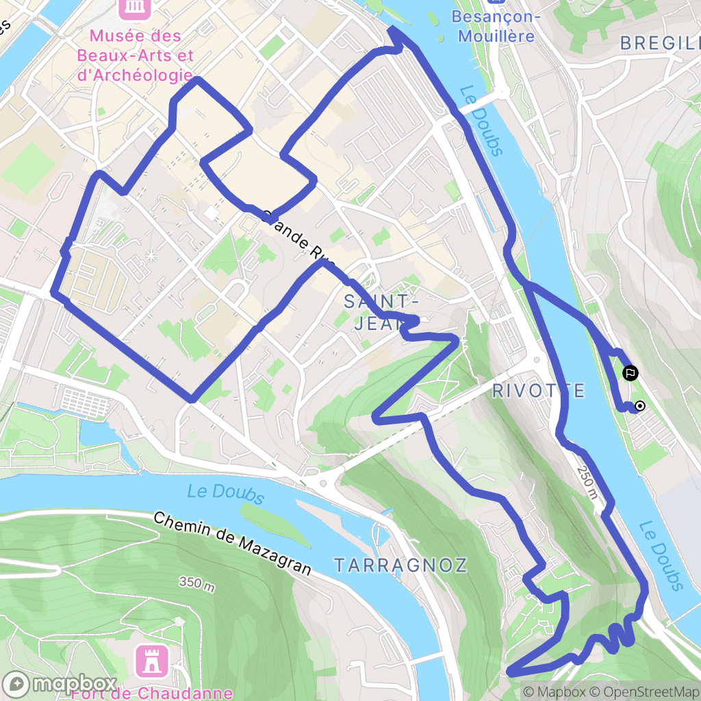 Besançon : carte du parcours de randonnée - France