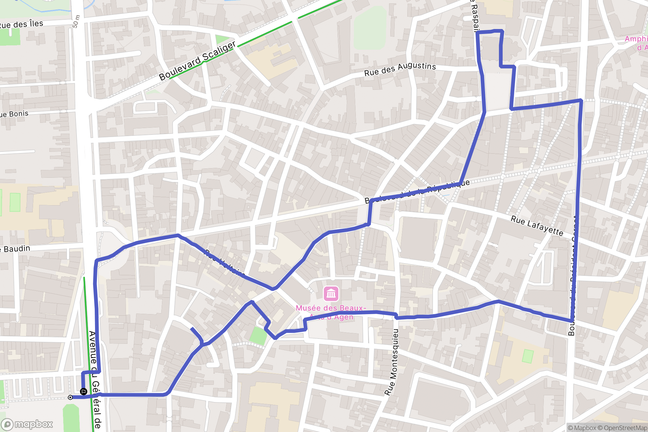 Agen : carte du parcours de randonnée - France