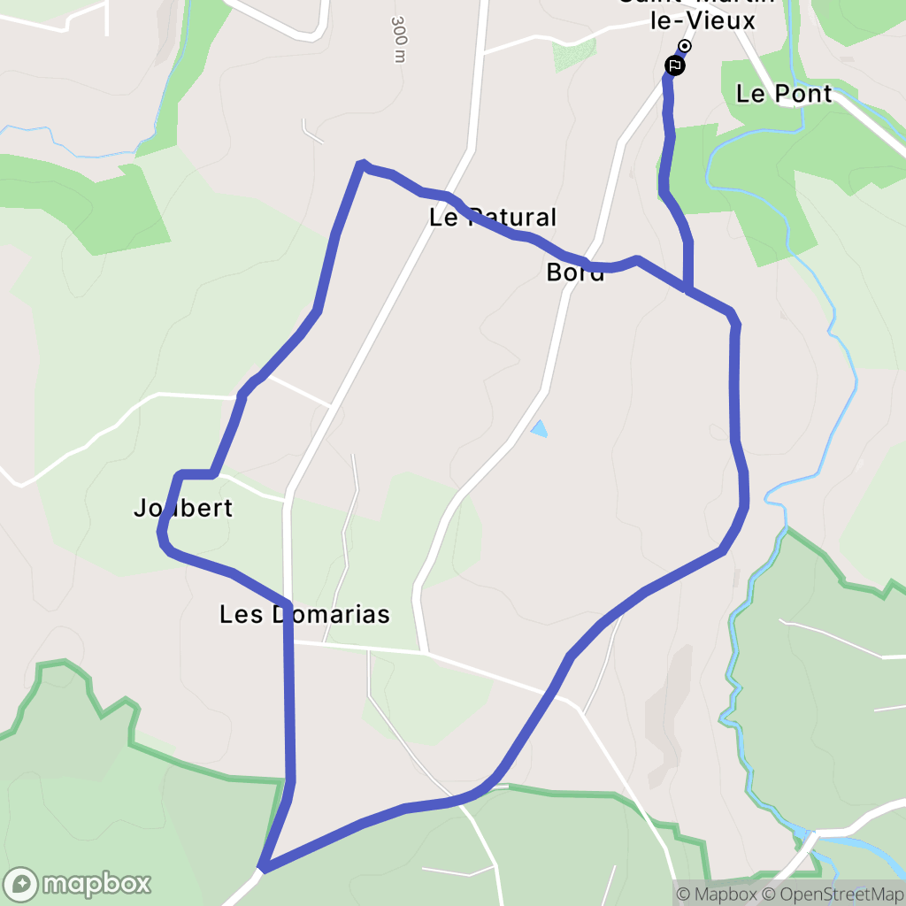 Saint-Martin-le-Vieux : carte du parcours de randonnée - France