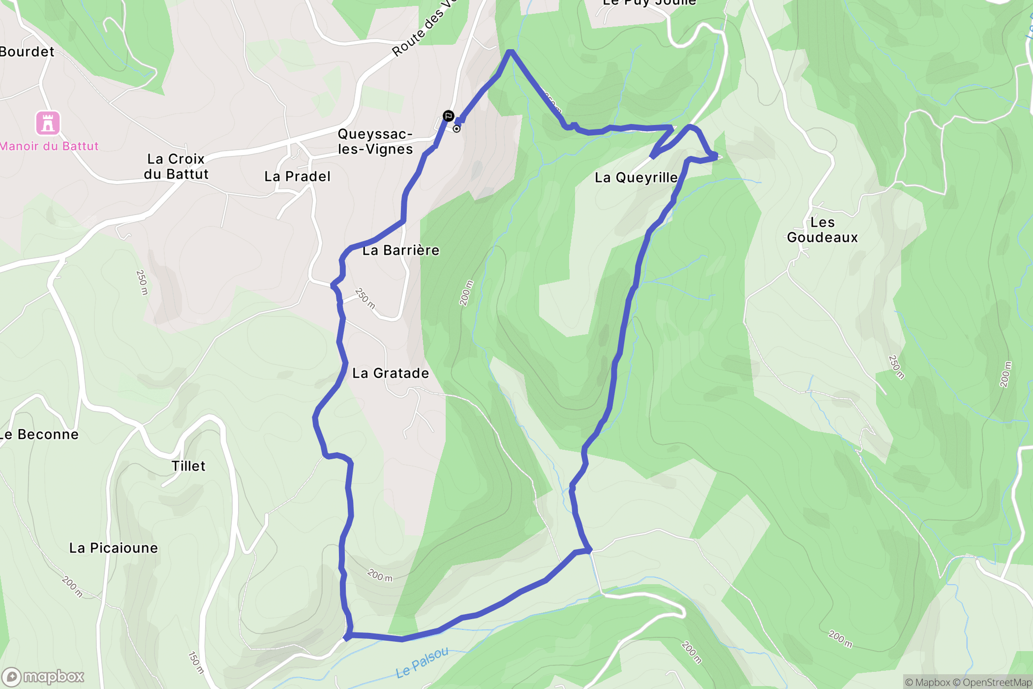 Queyssac-les-Vignes : carte du parcours de randonnée - France