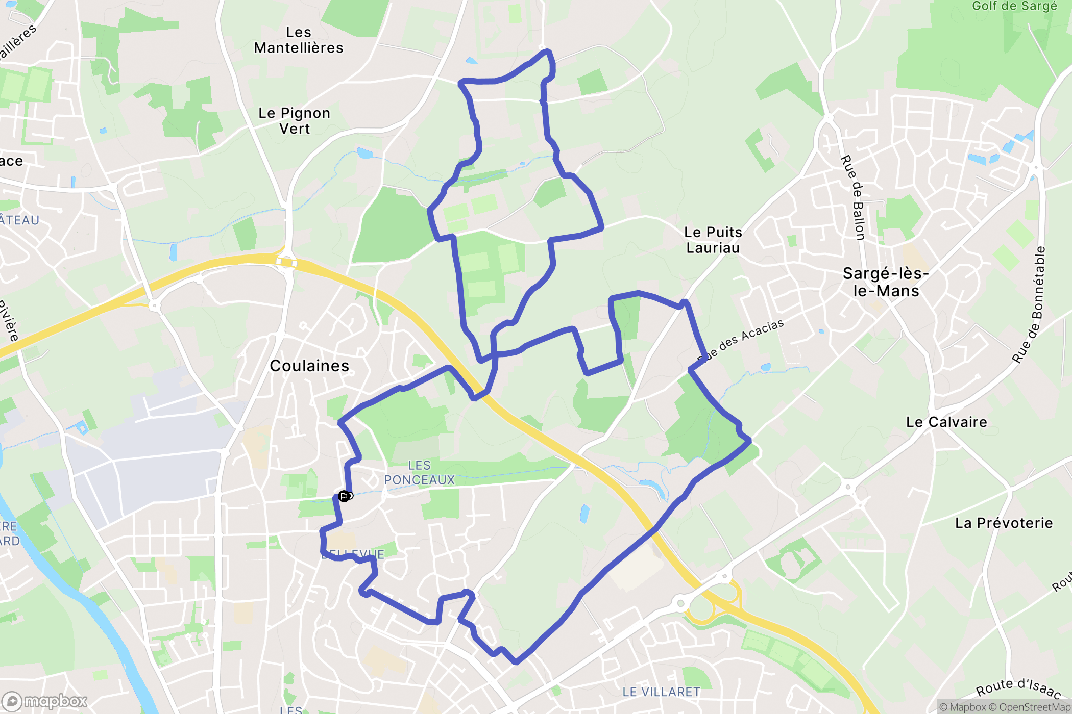 Coulaines : carte du parcours de randonnée - France