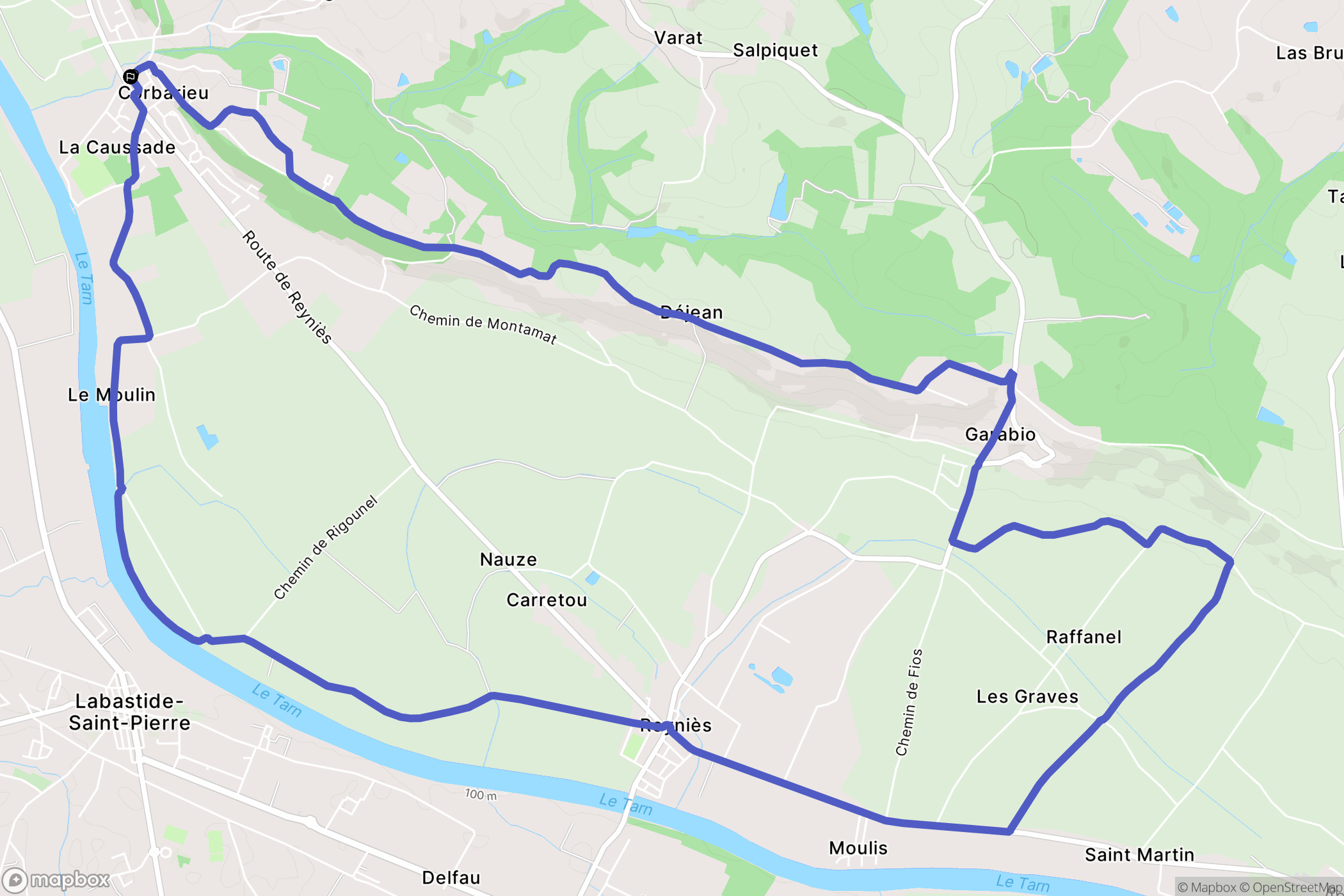 Corbarieu : carte du parcours de randonnée - France