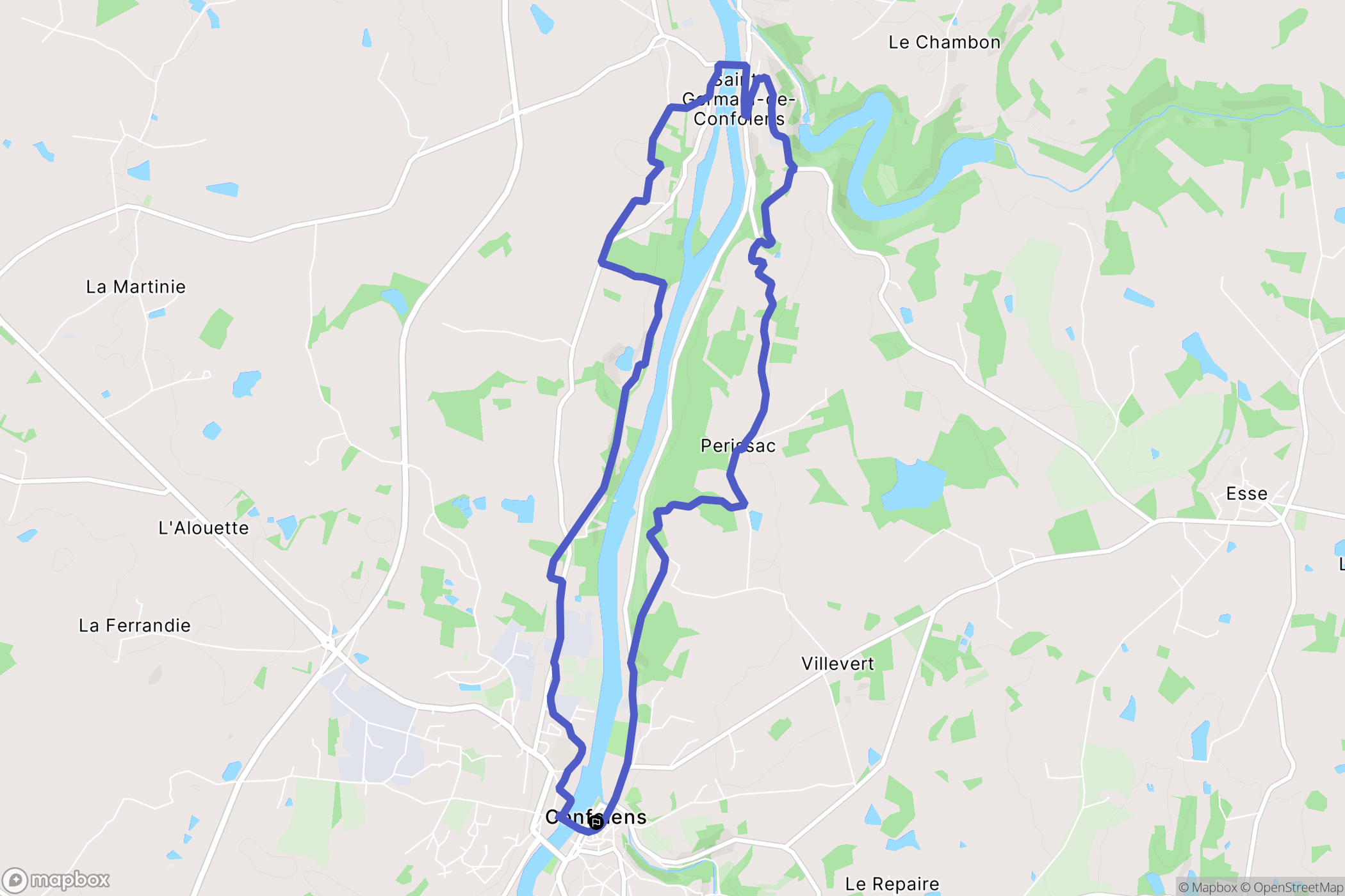 Confolens : carte du parcours de randonnée - France