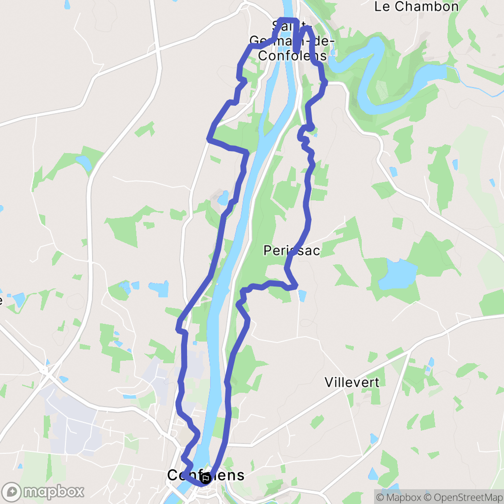 Confolens : carte du parcours de randonnée - France