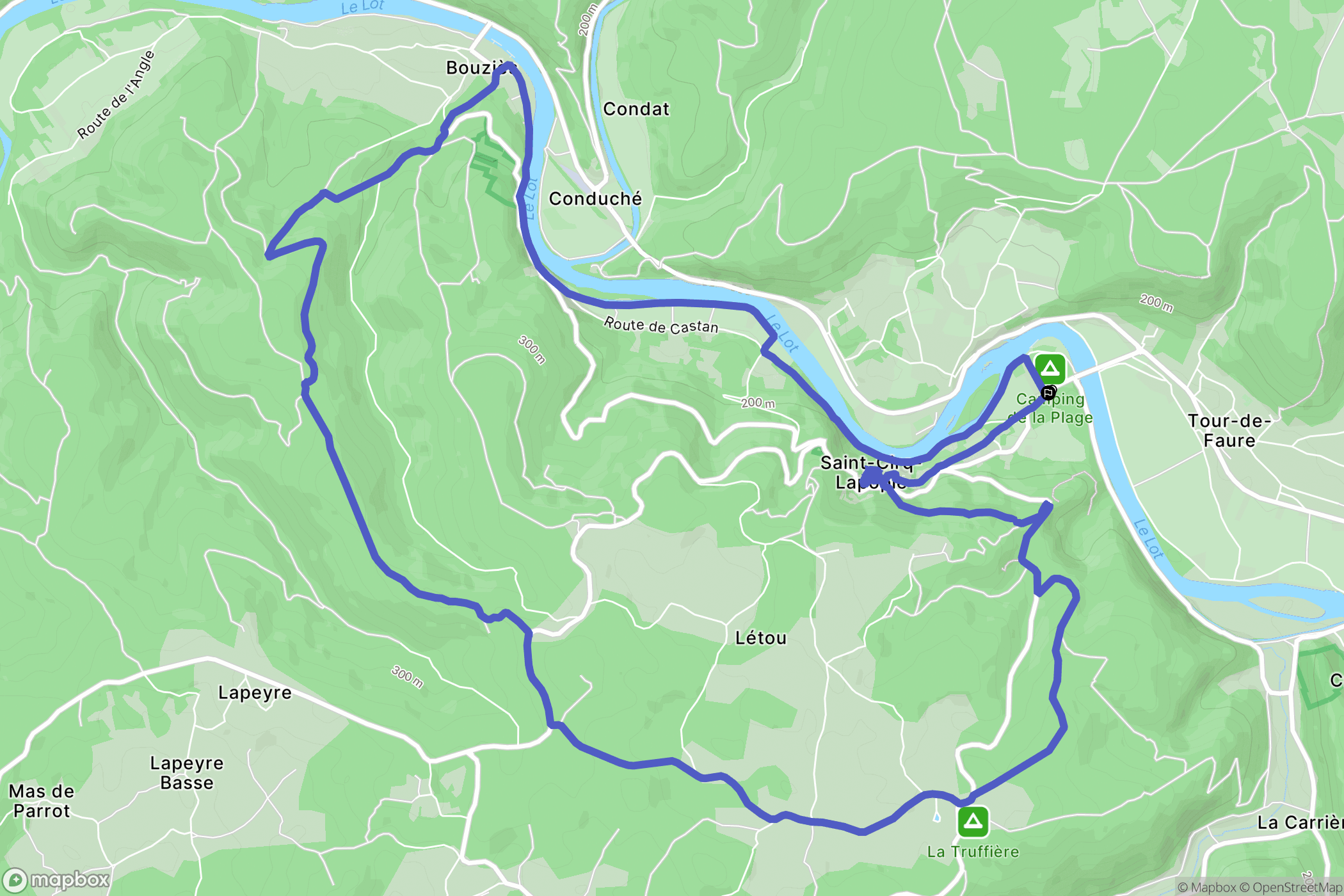 Saint-Cirq-Lapopie : carte du parcours de randonnée - France