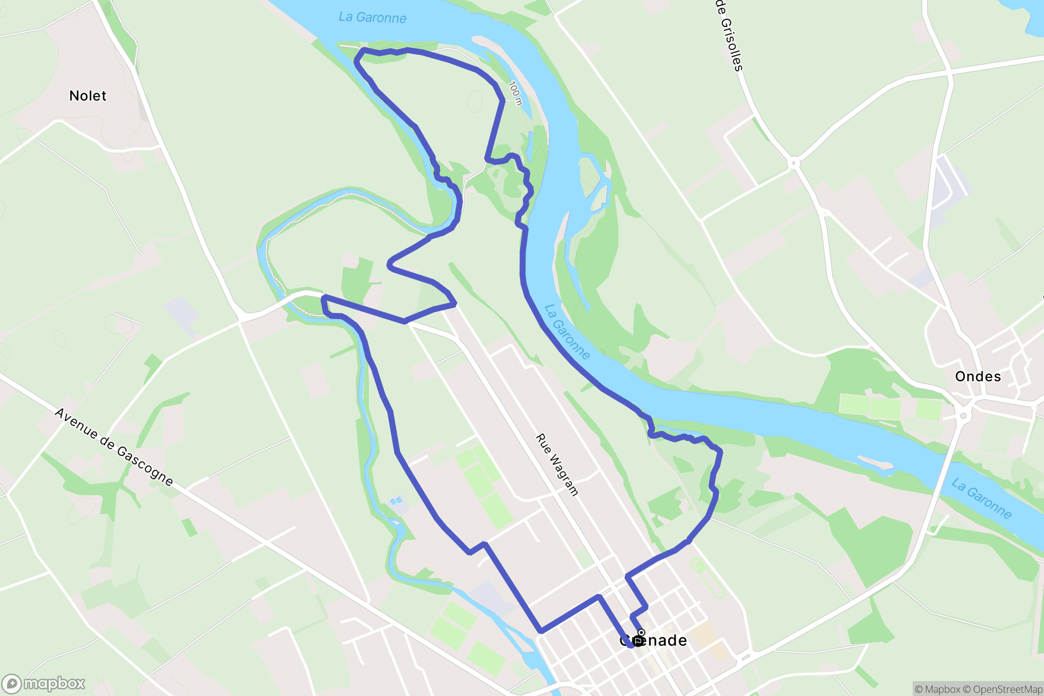 Grenade : carte du parcours de randonnée - France