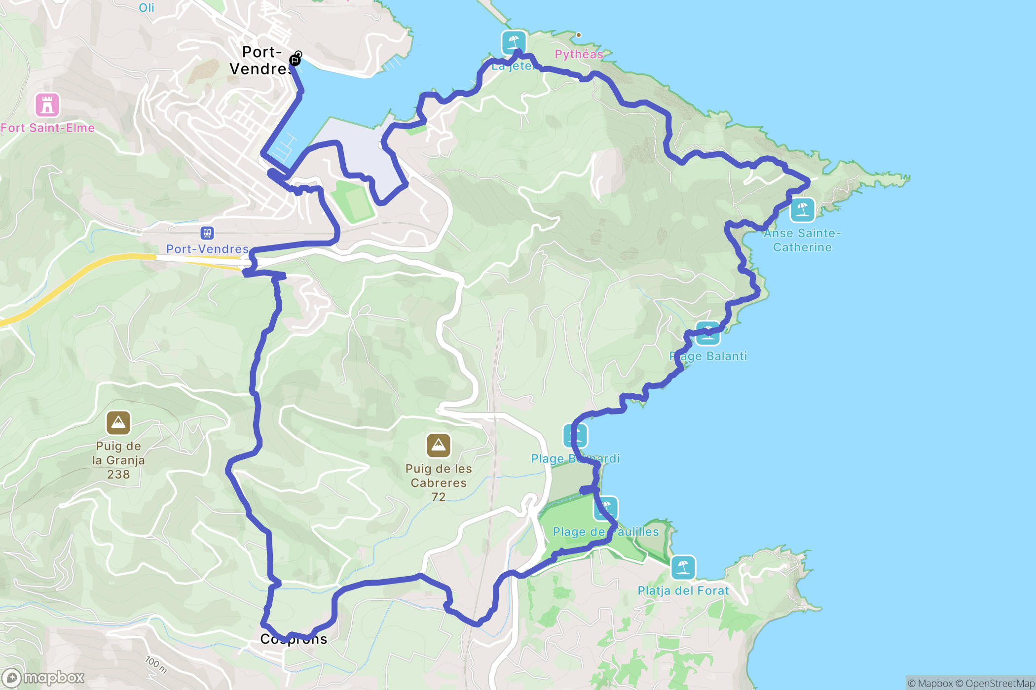 Port-Vendres : carte du parcours de randonnée - France