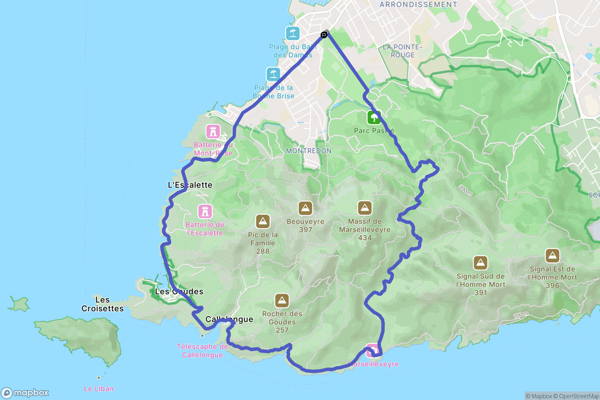 Marseille : carte du parcours de randonnée - France