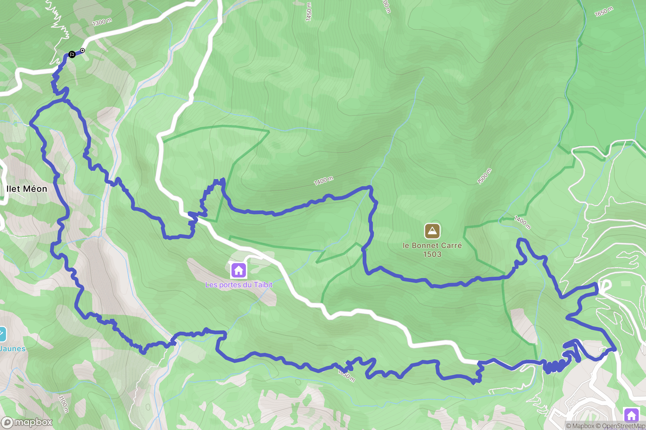 Cilaos : carte du parcours de randonnée - France