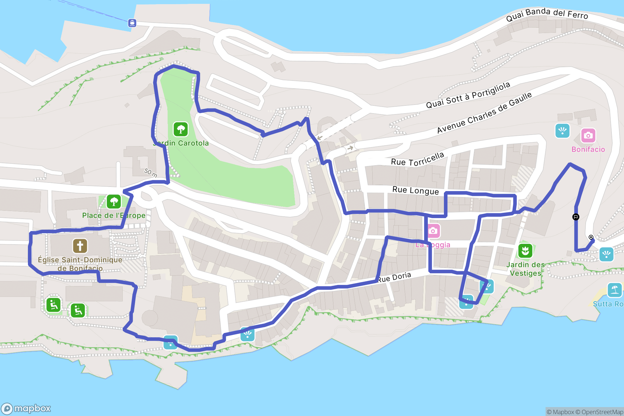 Bonifacio : carte du parcours de randonnée - France