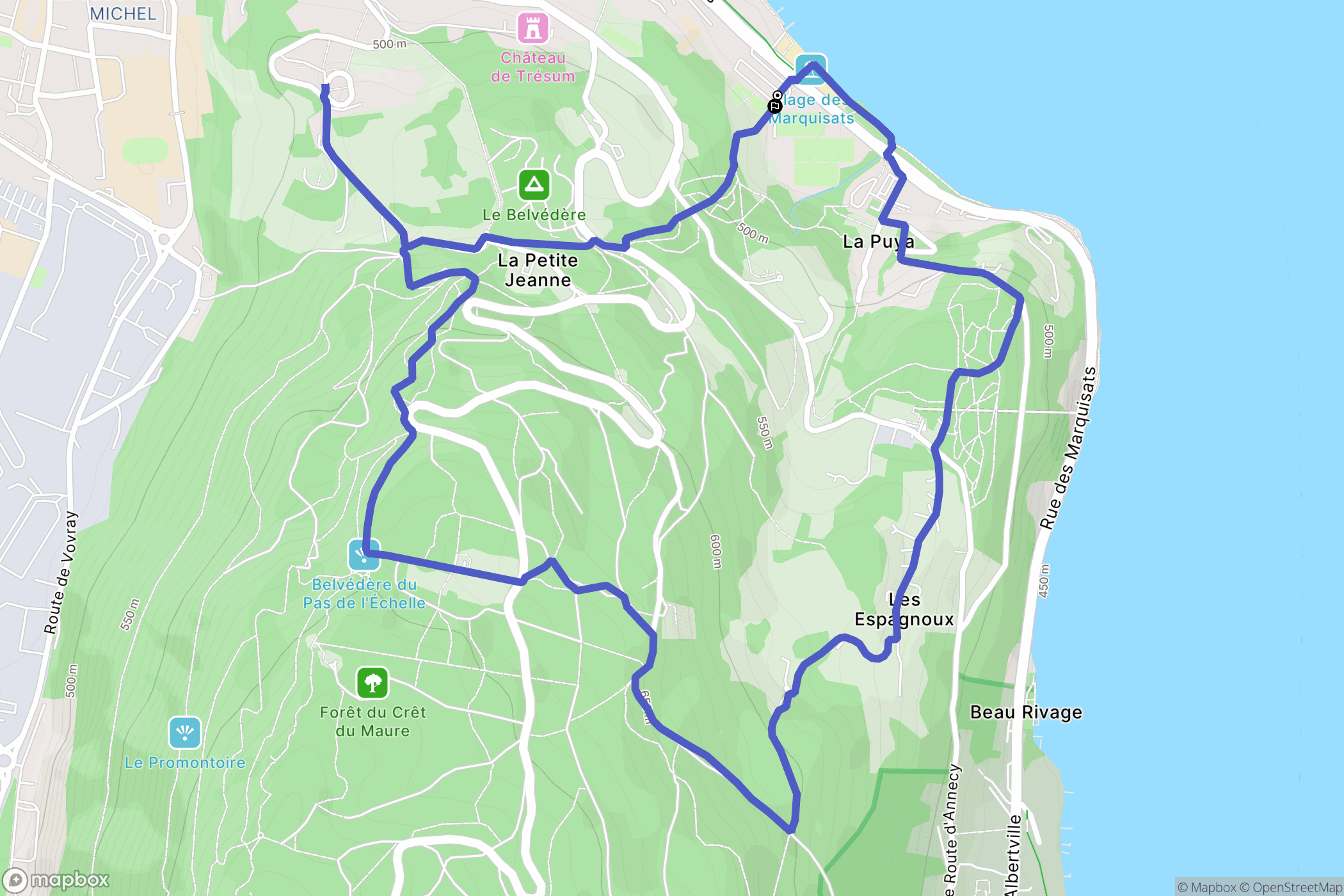 Annecy : carte du parcours de randonnée - France