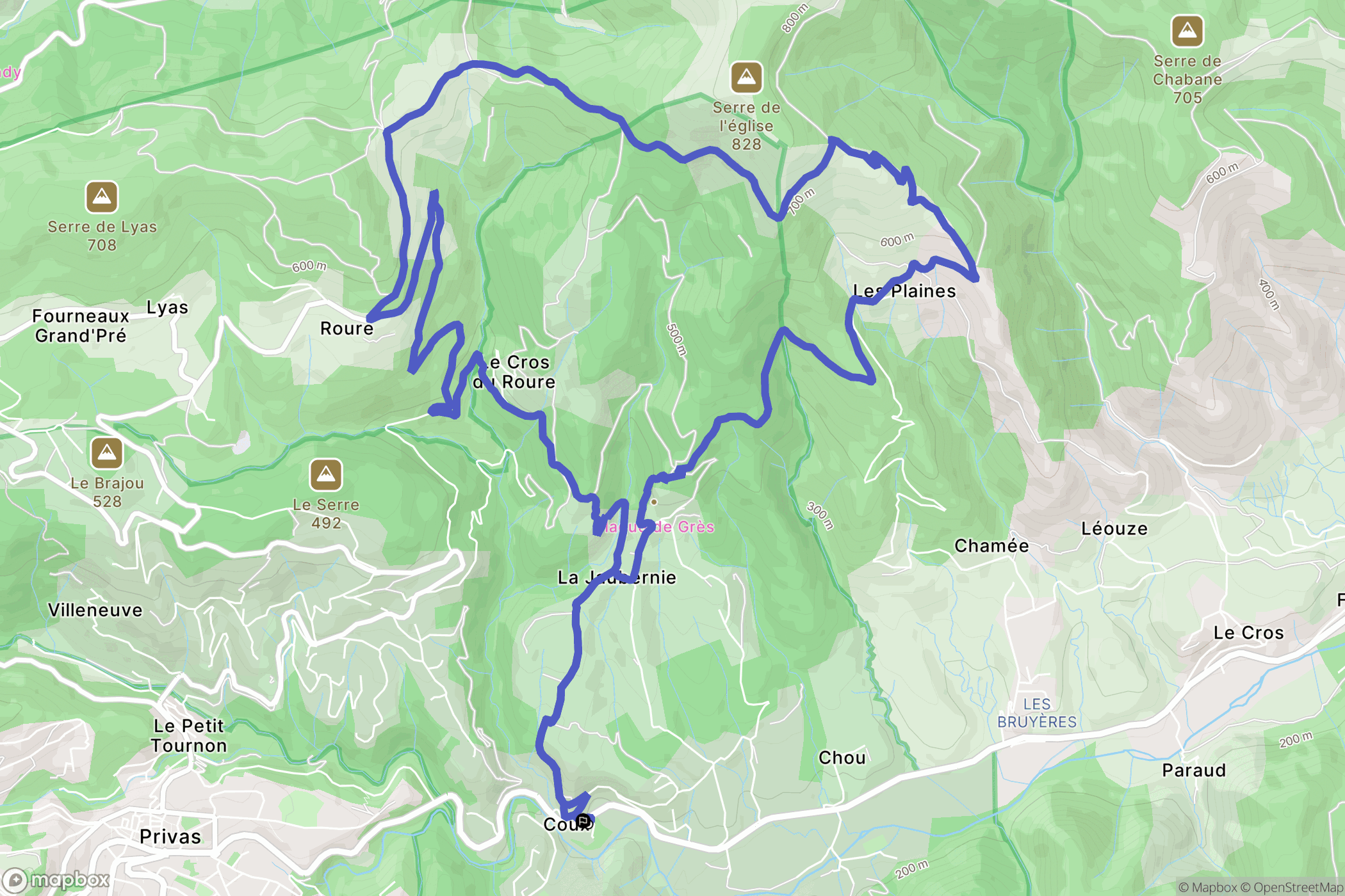 Coux : carte du parcours de randonnée - France