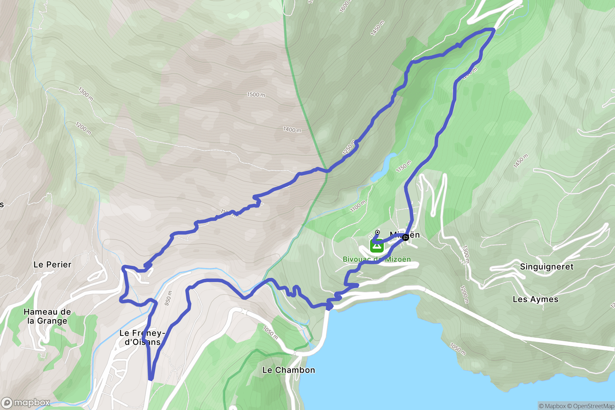 Mizoen : carte du parcours de randonnée - France