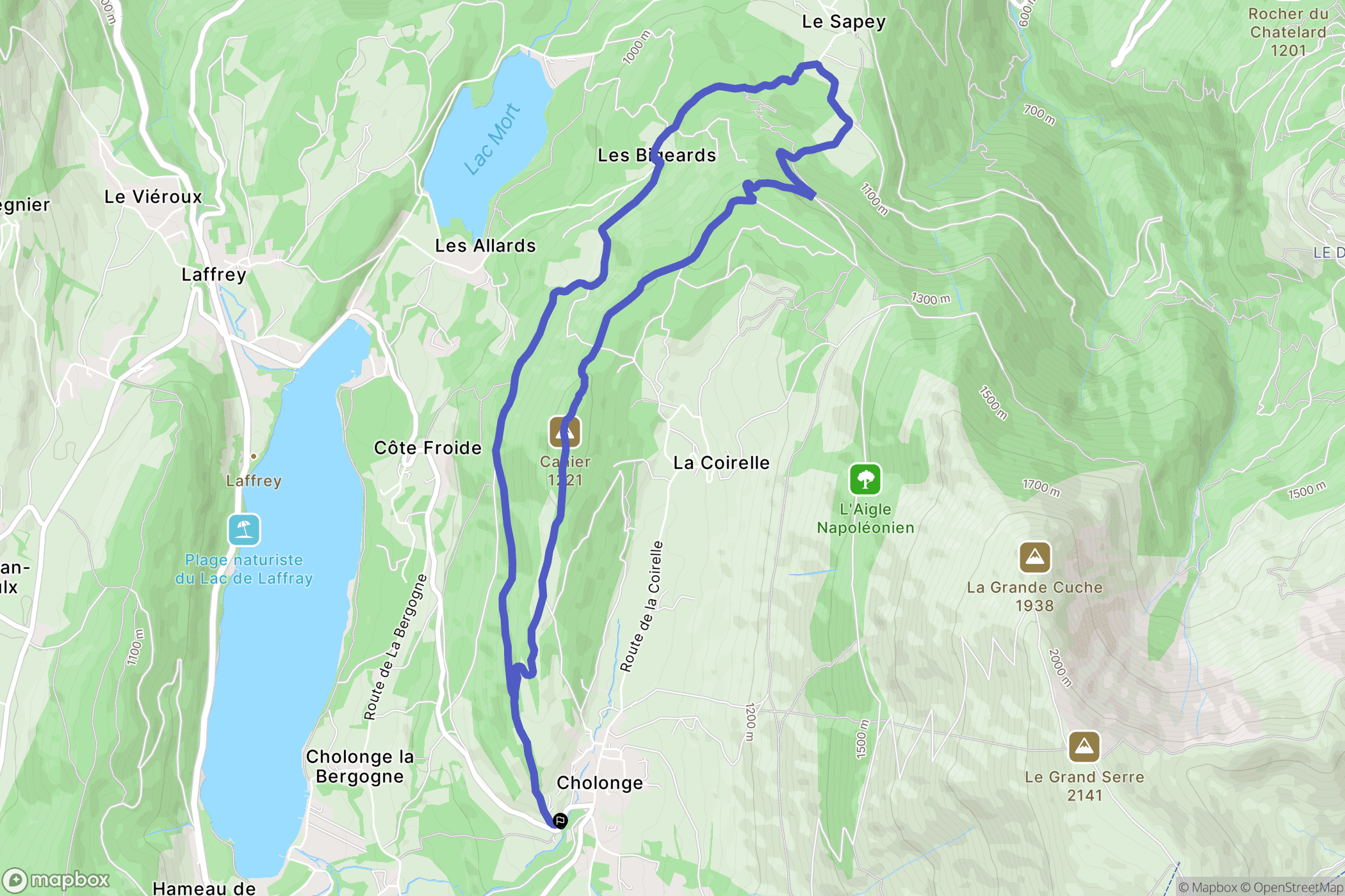 Cholonge : carte du parcours de randonnée - France