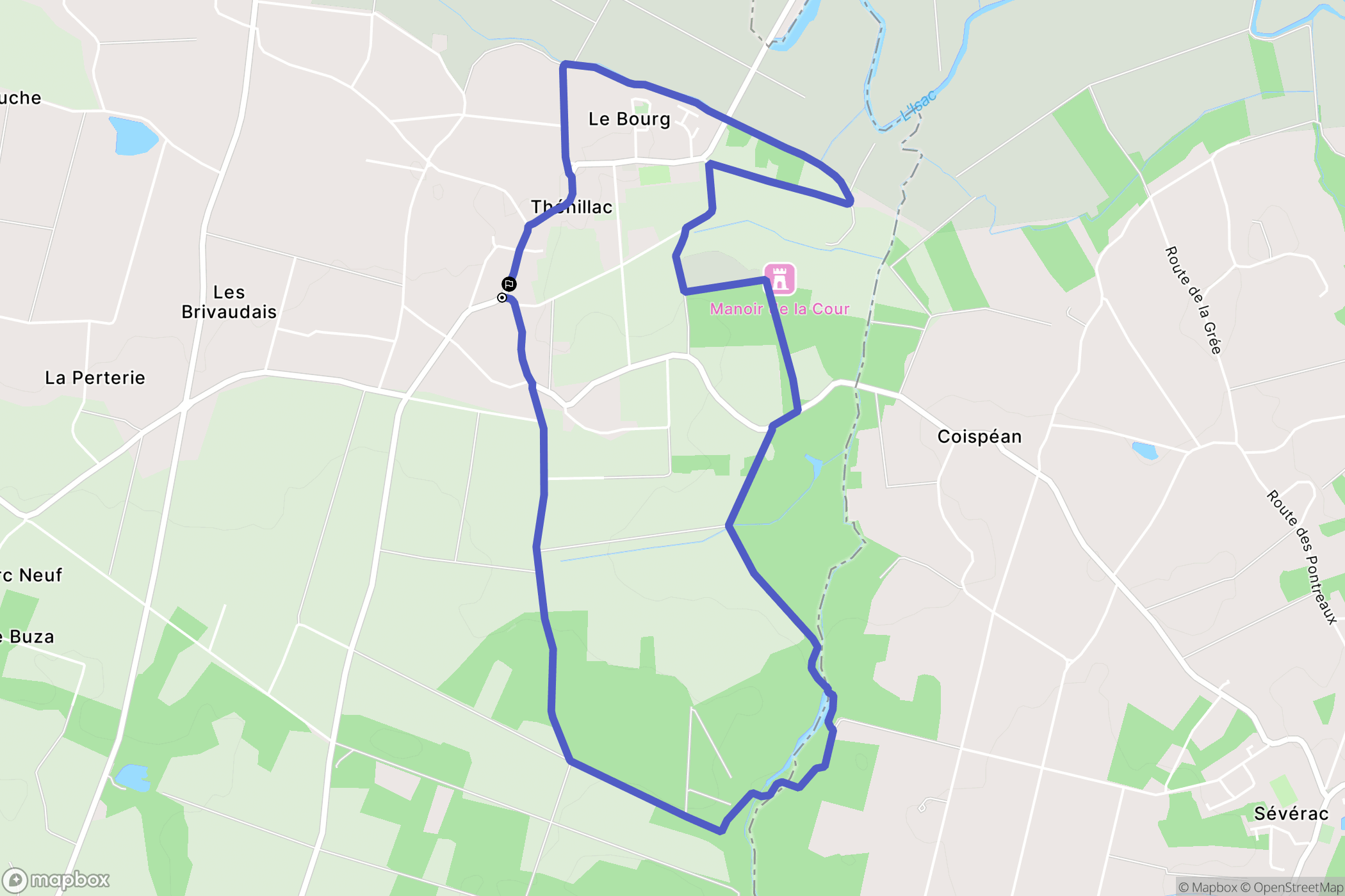 Théhillac : carte du parcours de randonnée - France