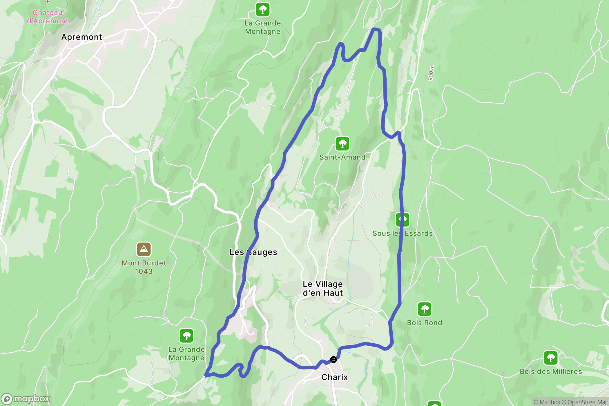 Charix : carte du parcours de randonnée - France