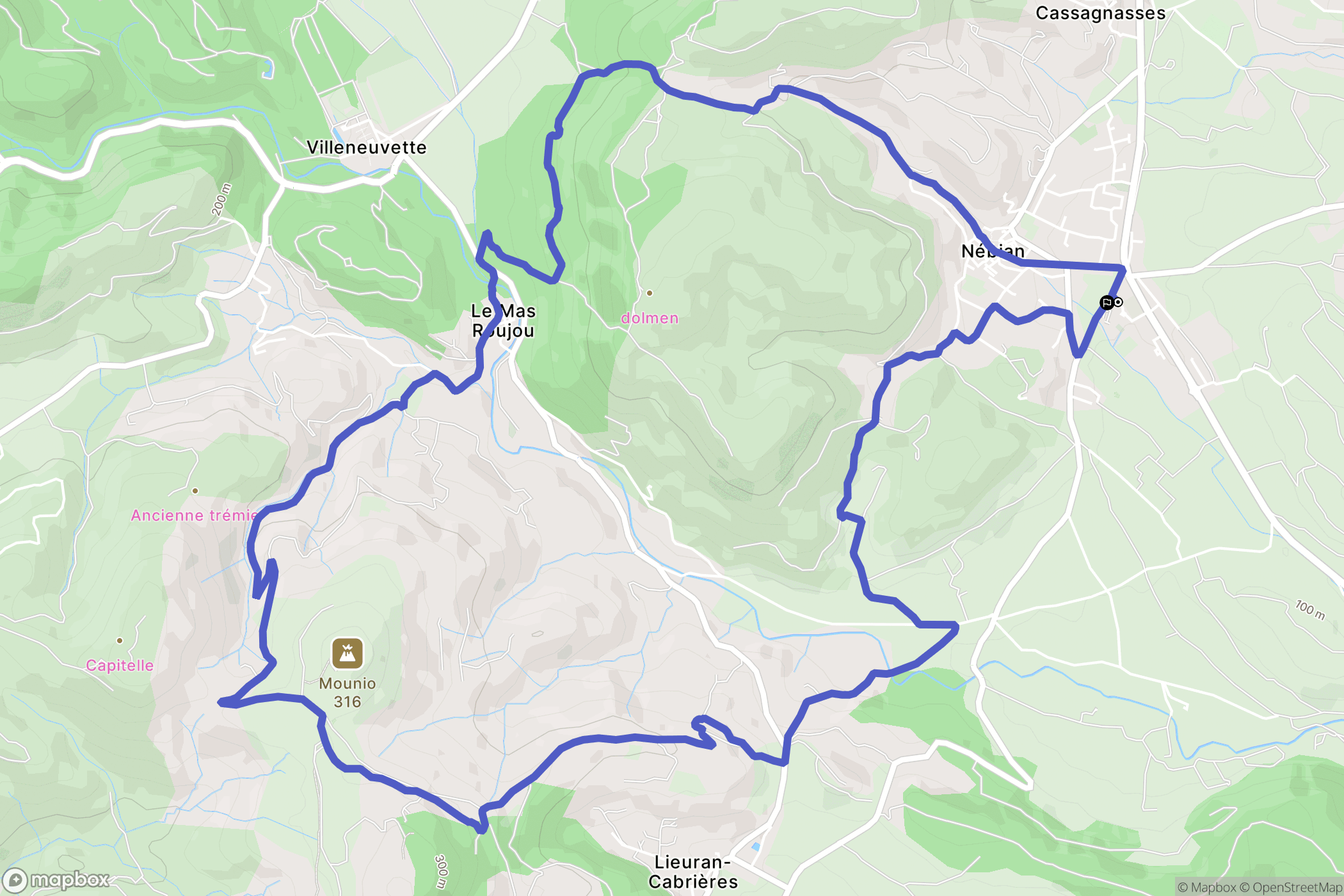 Nébian : carte du parcours de randonnée - France