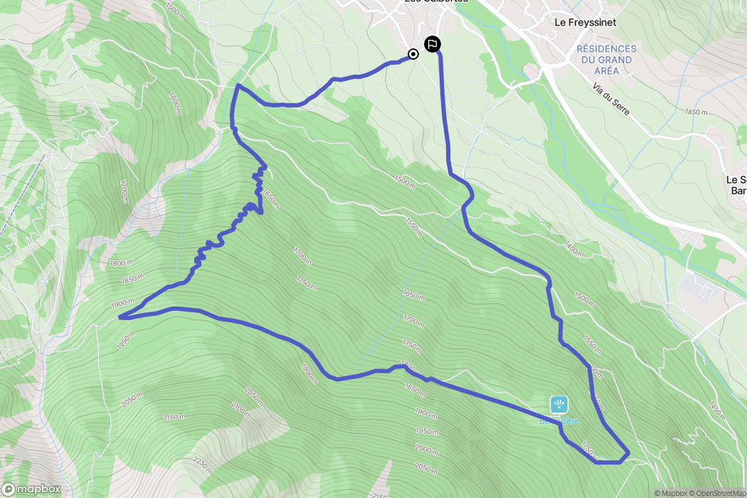 Le Monêtier-les-Bains : carte du parcours de randonnée - France