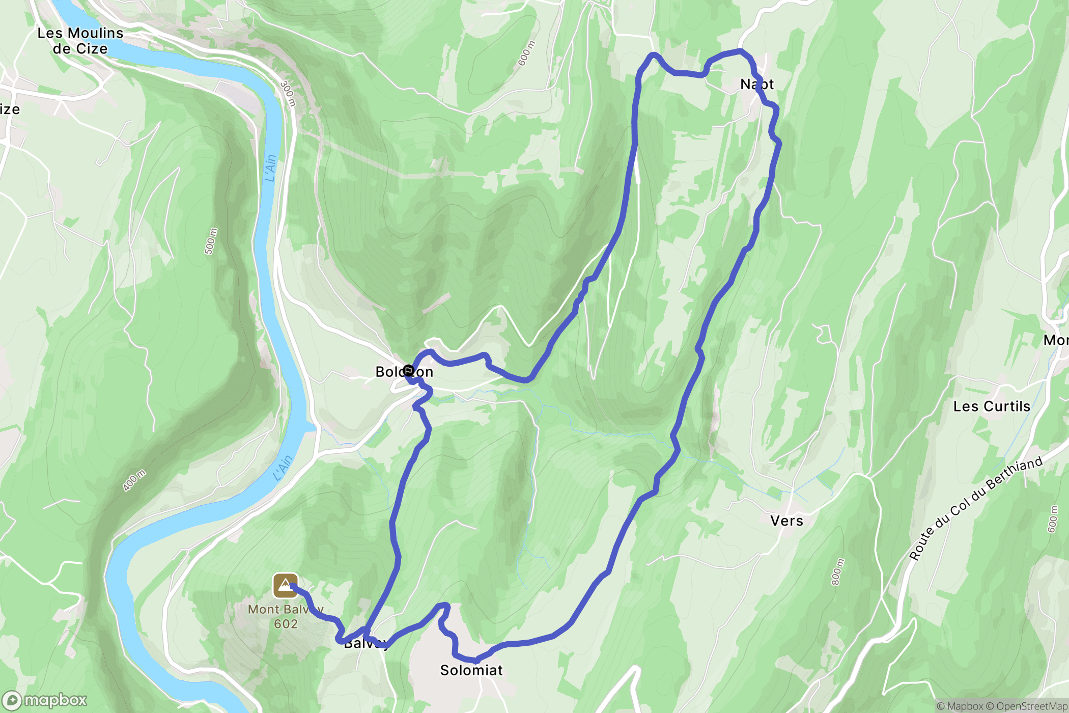 Bolozon : carte du parcours de randonnée - France