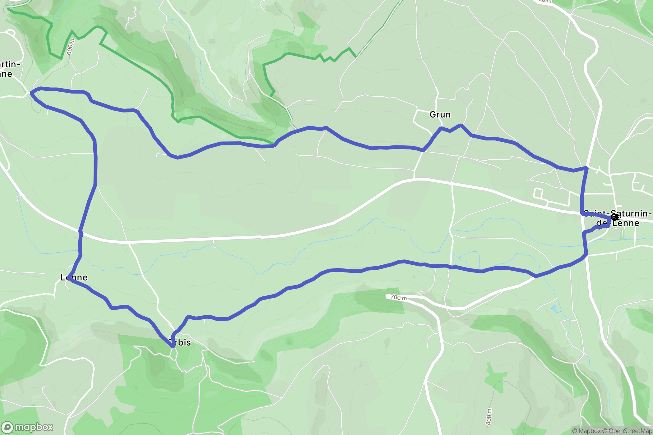 Saint-Saturnin-de-Lenne : carte du parcours de randonnée - France