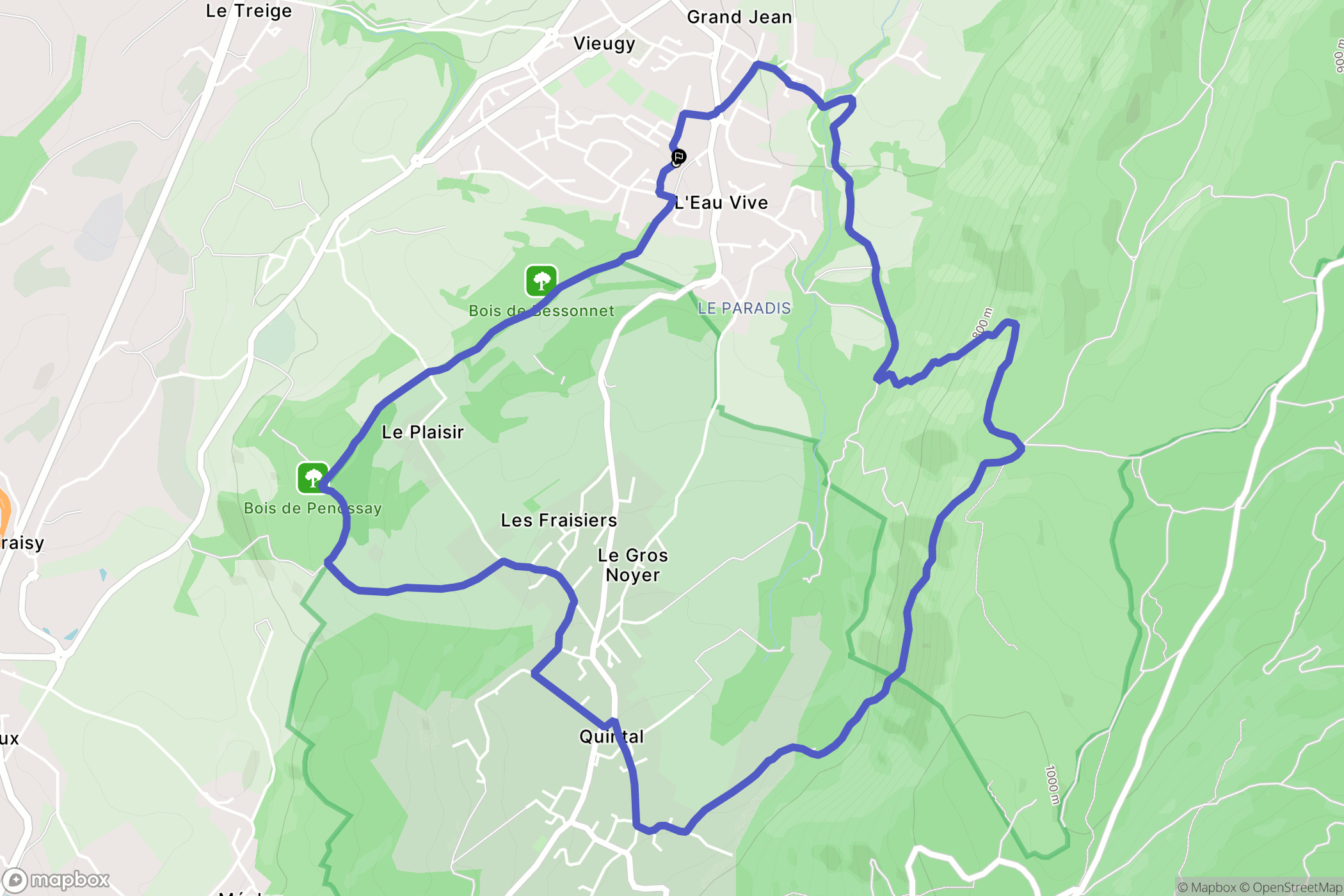 Quintal : carte du parcours de randonnée - France