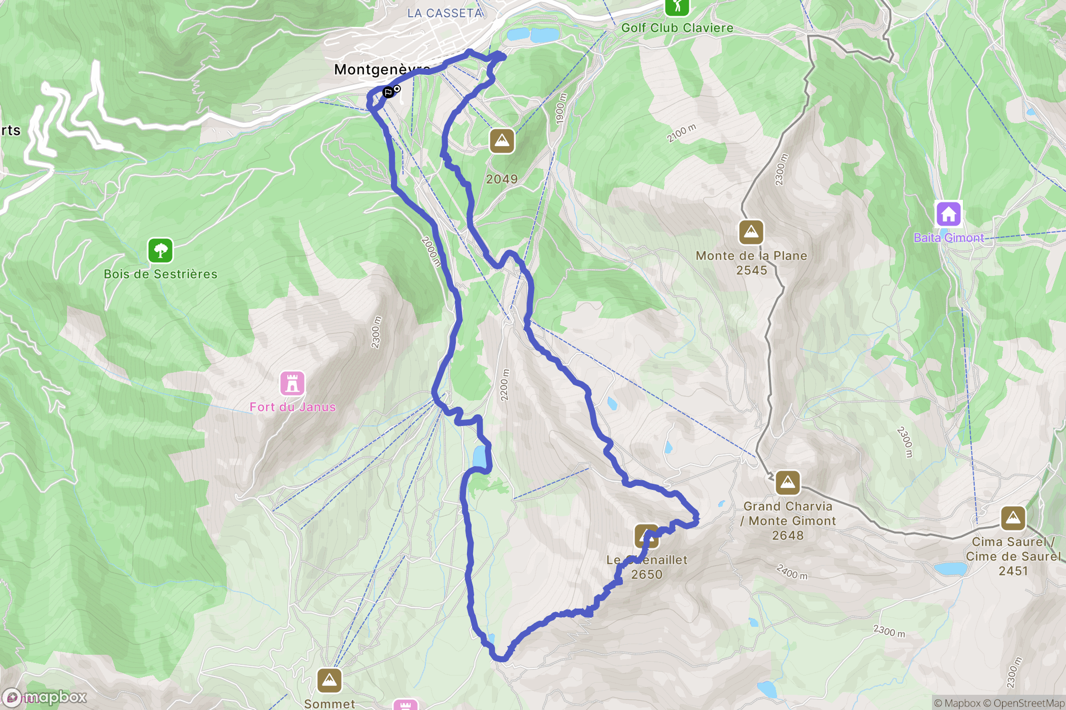 Montgenèvre : carte du parcours de randonnée - France