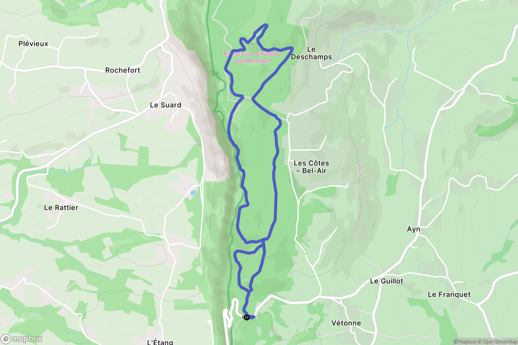 Ayn : carte du parcours de randonnée - France
