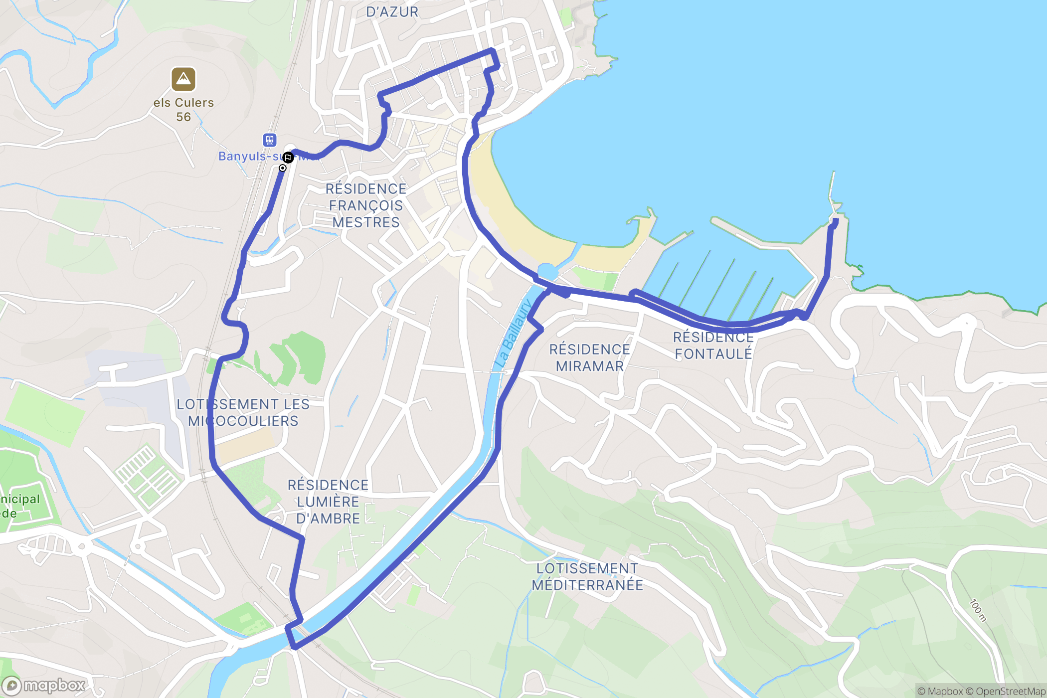 Banyuls-sur-mer : carte du parcours de randonnée - France