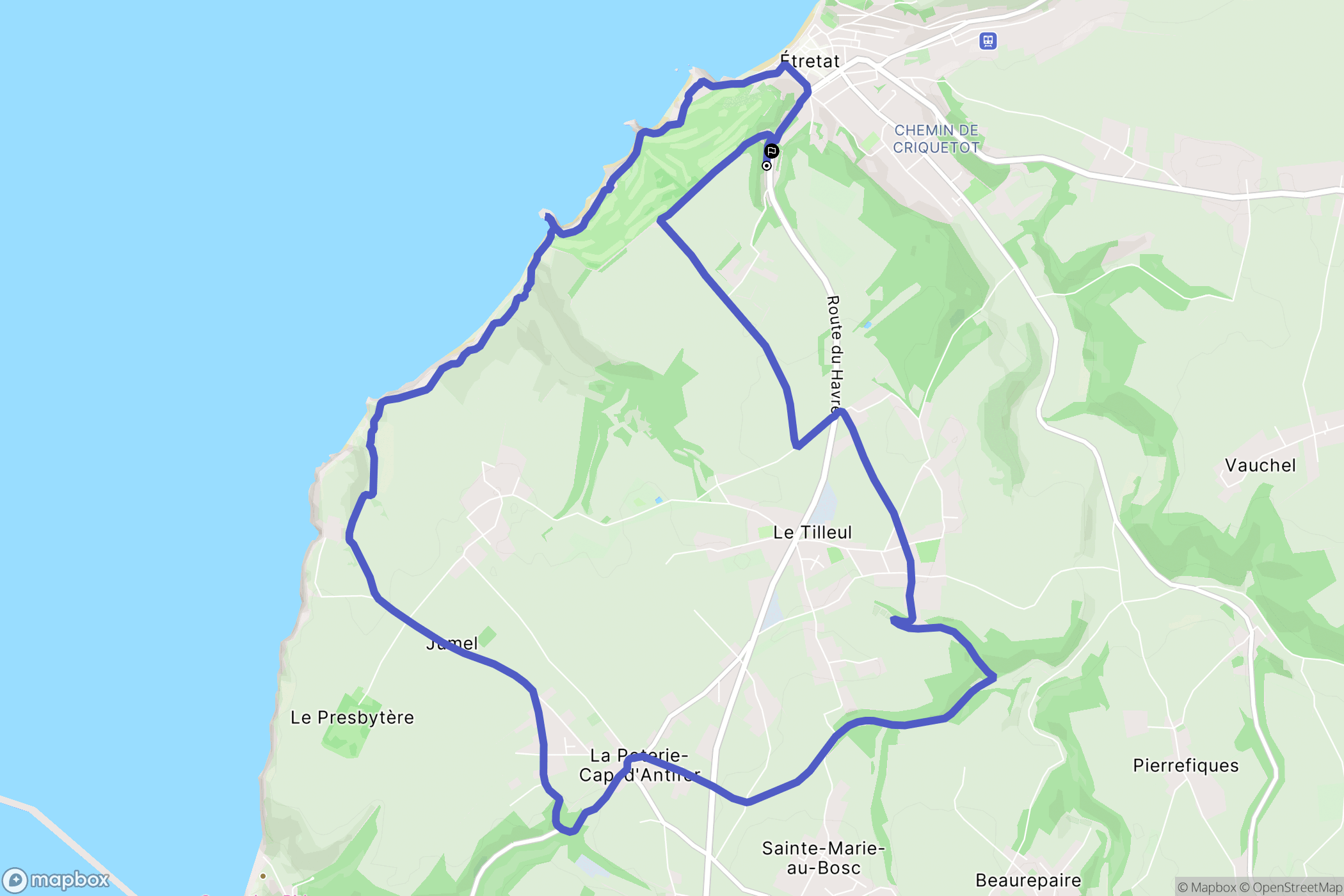Etretat : carte du parcours de randonnée - France