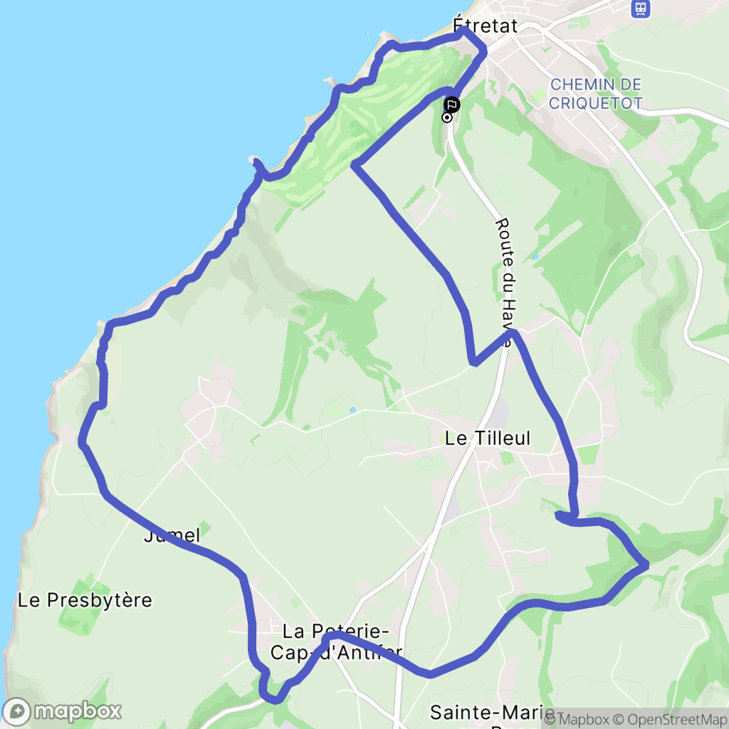 Etretat : carte du parcours de randonnée - France
