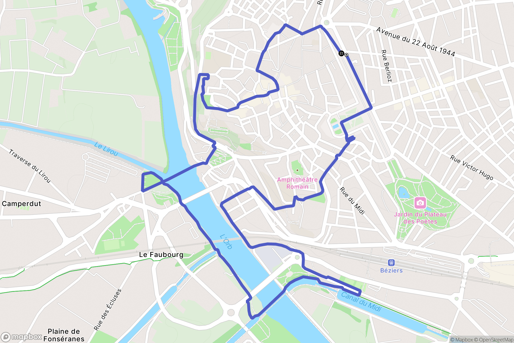 Béziers : carte du parcours de randonnée - France