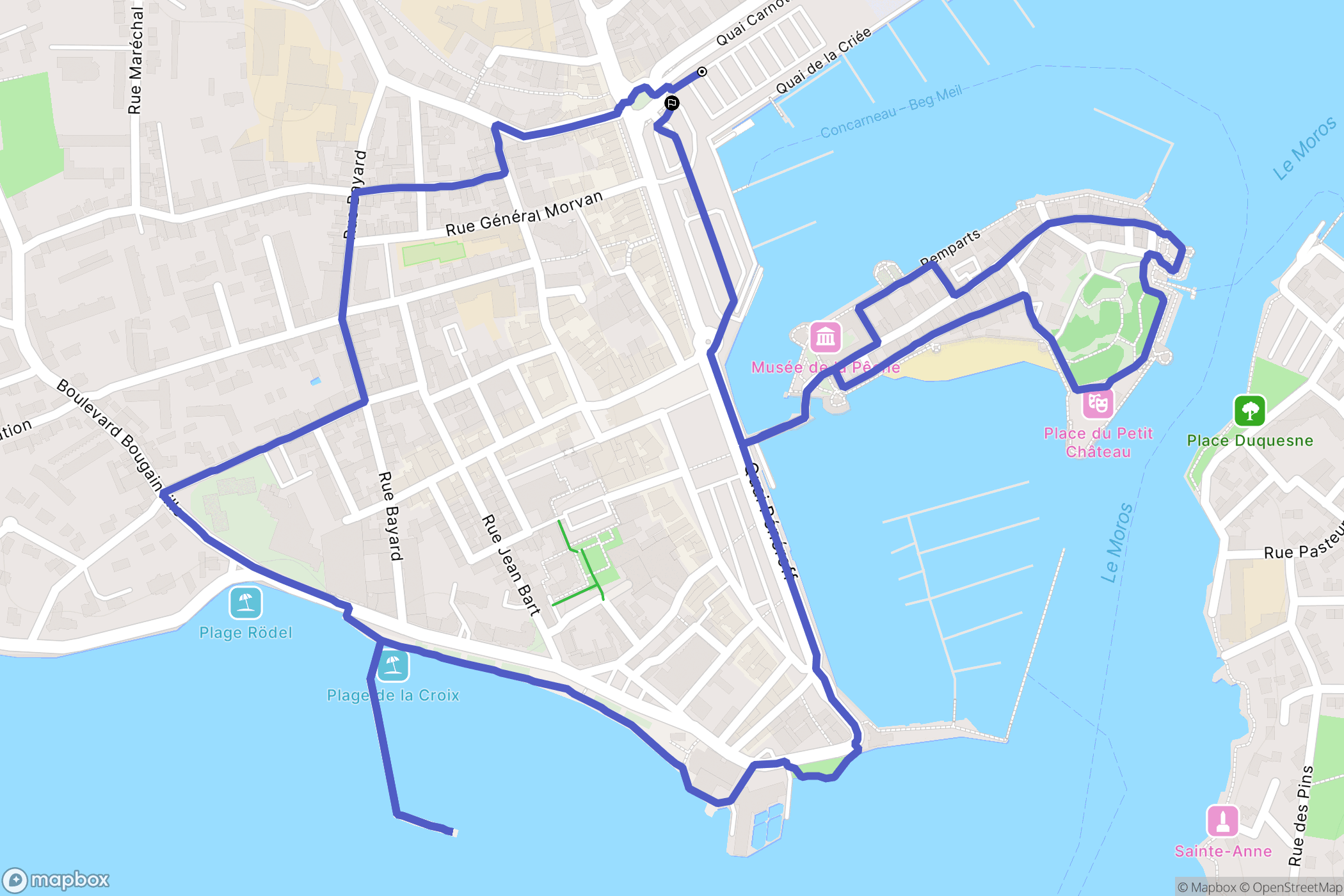 Concarneau : carte du parcours de randonnée - France