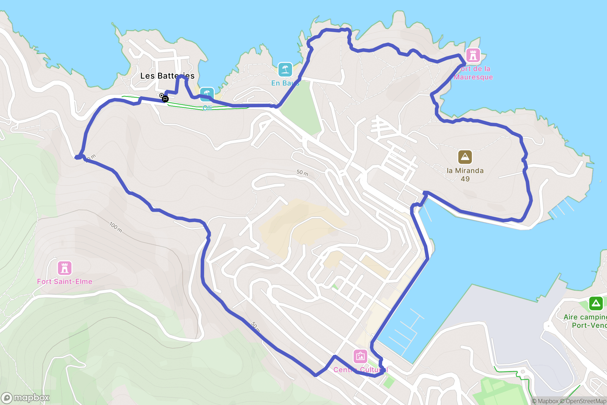 Port-Vendres : carte du parcours de randonnée - France